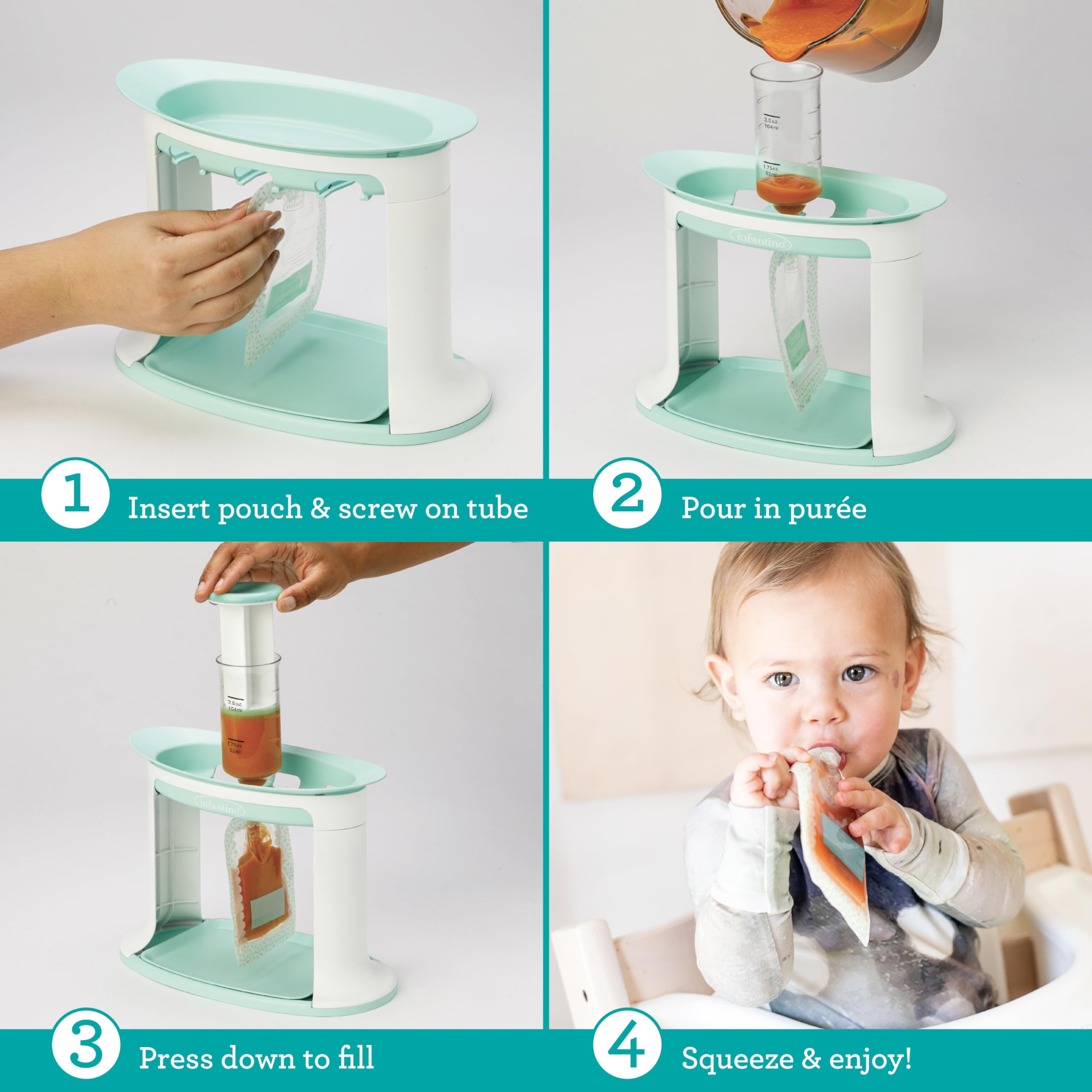 Infantino Squeeze Station for Homemade Baby Food, Pouch Filling Station for Puree Food for Babies and Toddlers, Dishwasher Safe and BPA-Free