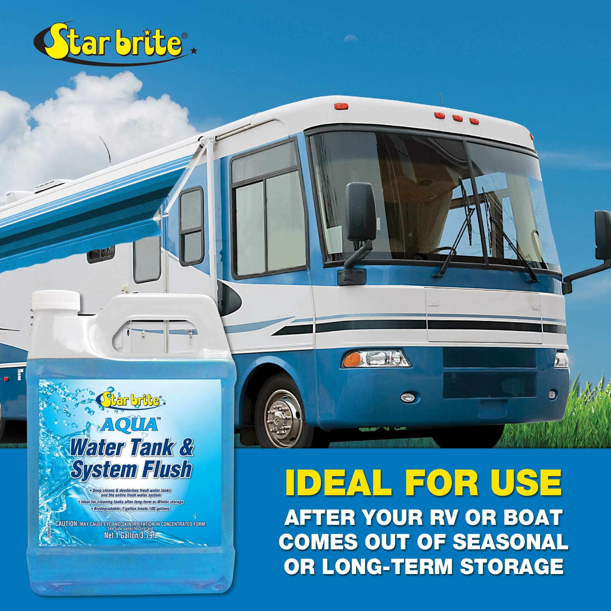 Star Brite Aqua Water Tank & System Flush - Deep Cleans & Deodorizes Fresh Water Tanks & Entire Drinking Water System - Ideal for Boats & RVs Coming Out of Storage 1 GAL (032300)