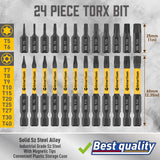 Amartisan Torx Bit Set, 24-Piece S2 Steel, 1" & 2.3" Long T5 - T40, Security, Tamper Resistant Fastener Drive Bit