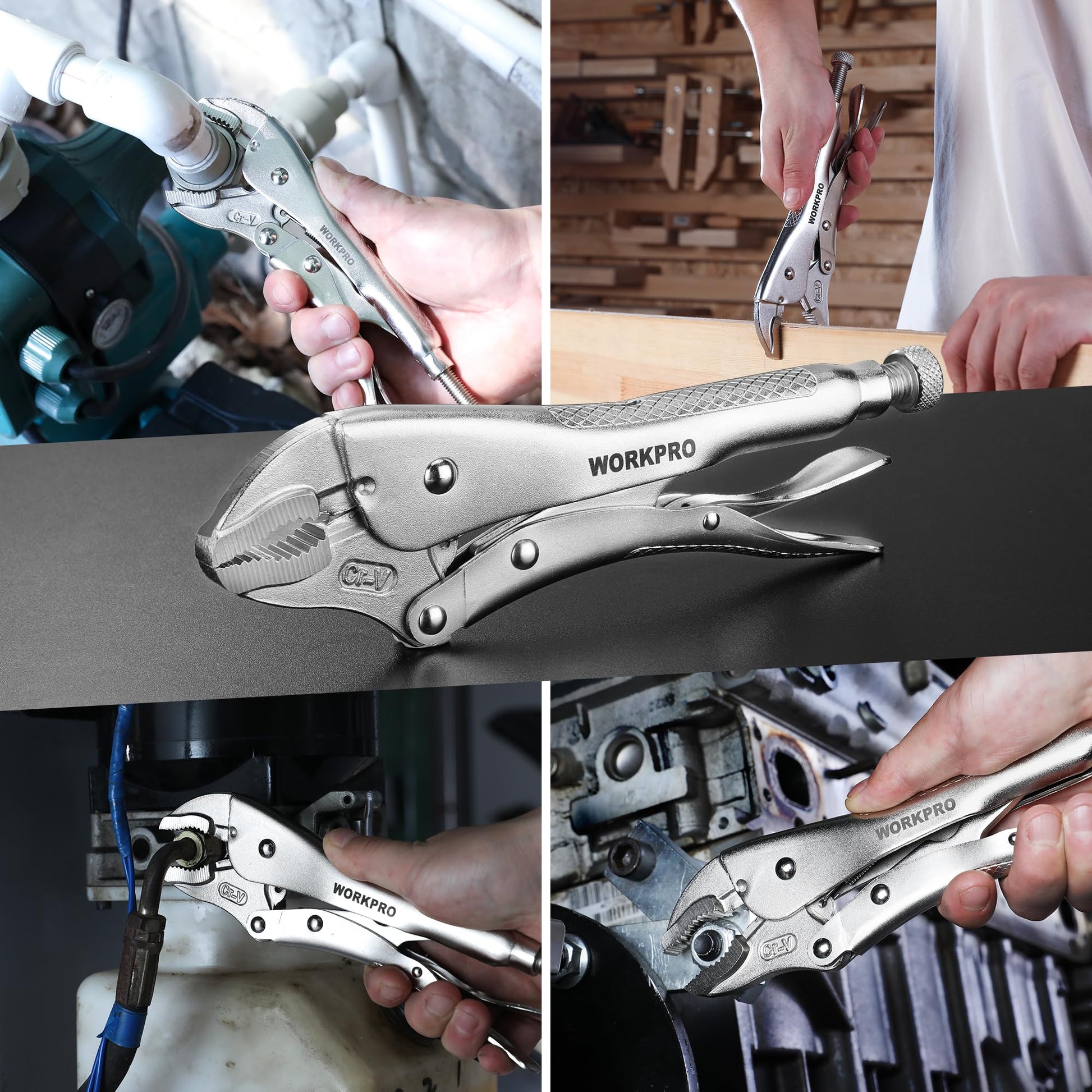WORKPRO Locking Pliers, 10-inch Curved Jaw Vice Grips pliers, Chromium-Vanadium Steel Locking Pliers with Wire Cutter, Locking Adjustable Vise Grips for Clamping Twisting Welding