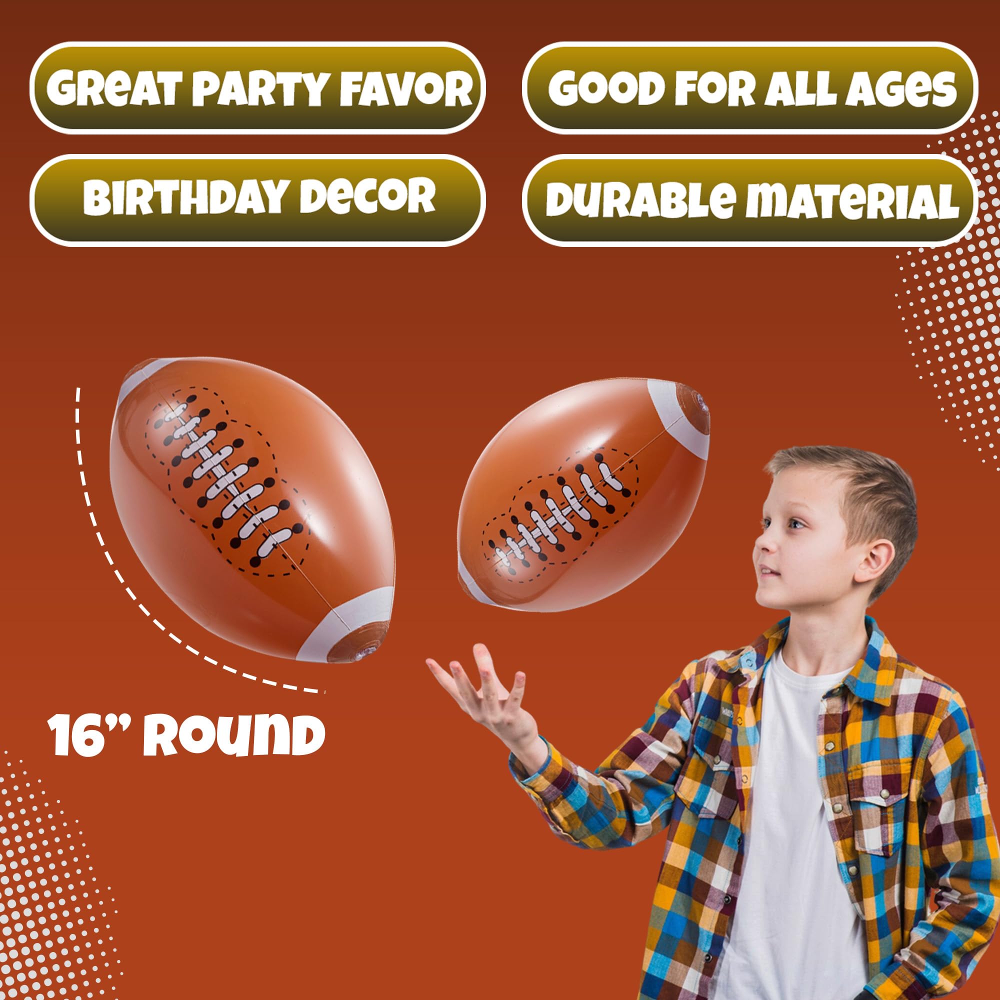 12-Pack 16" Inflatable Footballs for Football Party Decorations & Party Favors – Blow-Up Sports-Themed Beach Balls for Game Day & Birthday Supplies, Goodie Bag Stuffers
