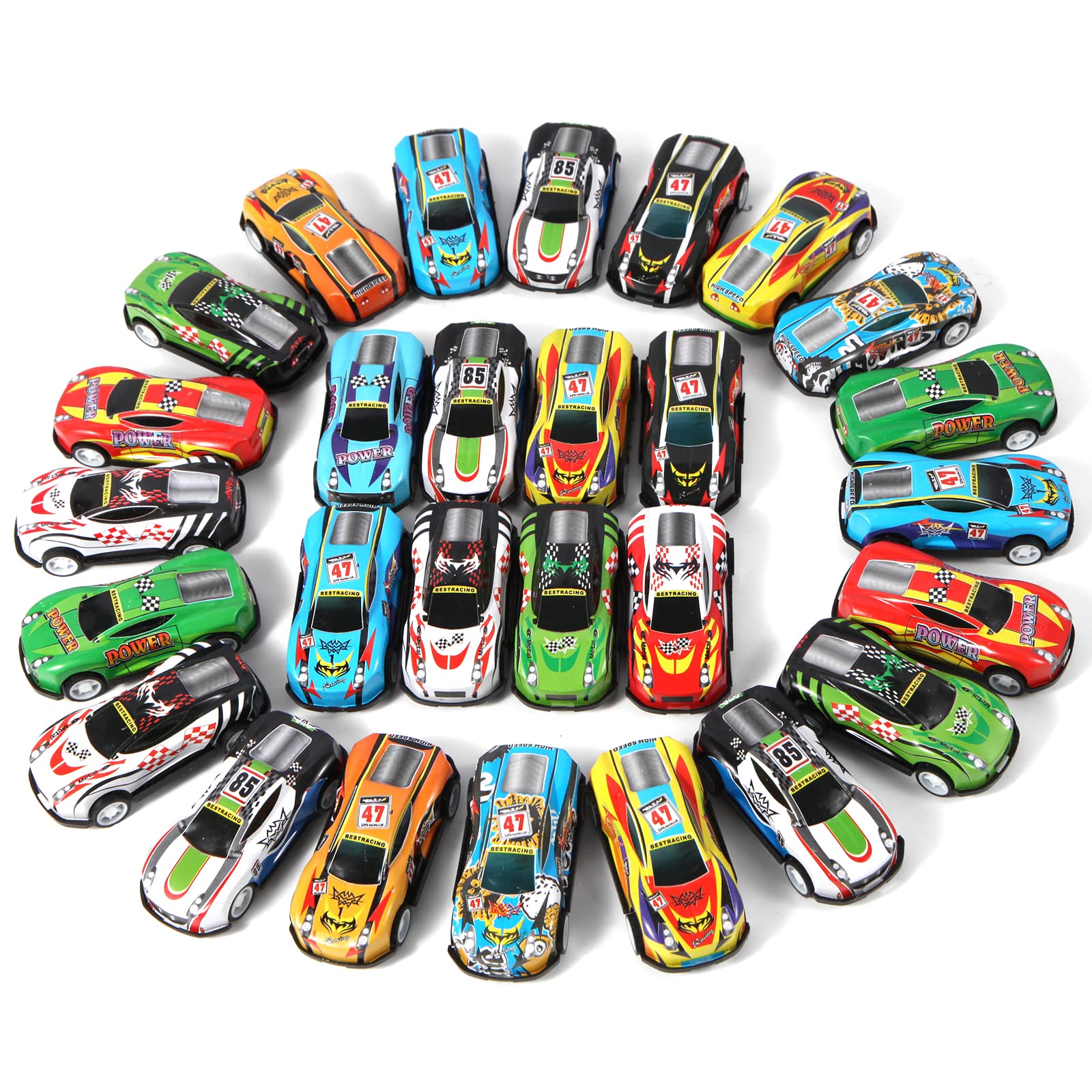 Benzem 28 Pack Pull Back Cars for Kids, Mini Vehicles Toy Bulk Party Favor Race Cars Toys, Goodie Bag Stuffers, Pinata Fillers for Boys Girls Toddlers