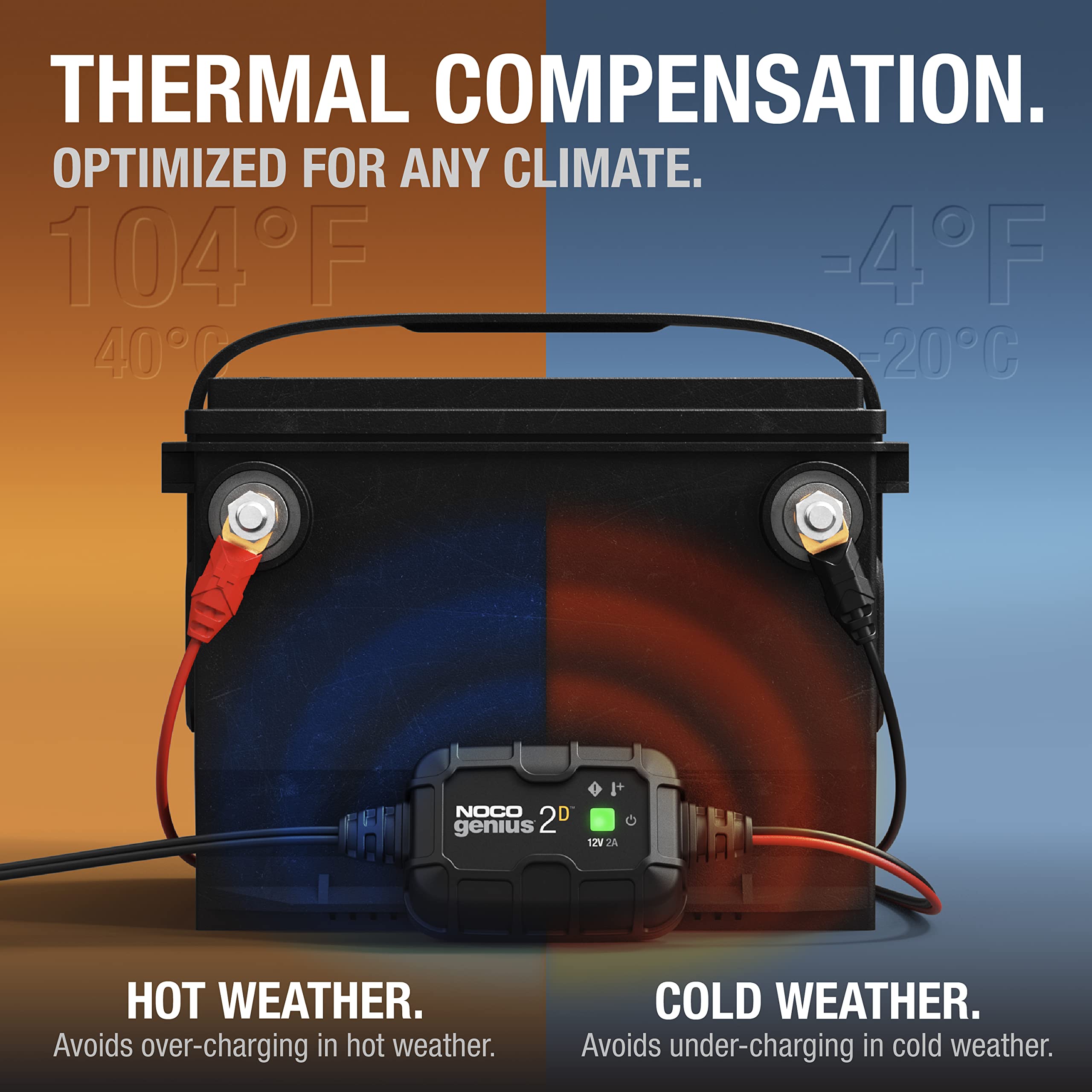 NOCO GENIUS2D: 2A 12V Smart Onboard Battery Charger - Direct-Mount Automatic Maintainer, Trickle Charger & Desulfator with Overcharge Protection & Temperature Compensation – For Lead-Acid Batteries