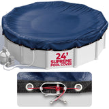 24 ft Round Pool Cover for Above Ground Pools, Above Ground Pool Cover, Swimming Pool Cover, Winter Pool Cover, Keeps Out Debris, Cold and UV Resistant, Supreme Mesh, Navy Blue