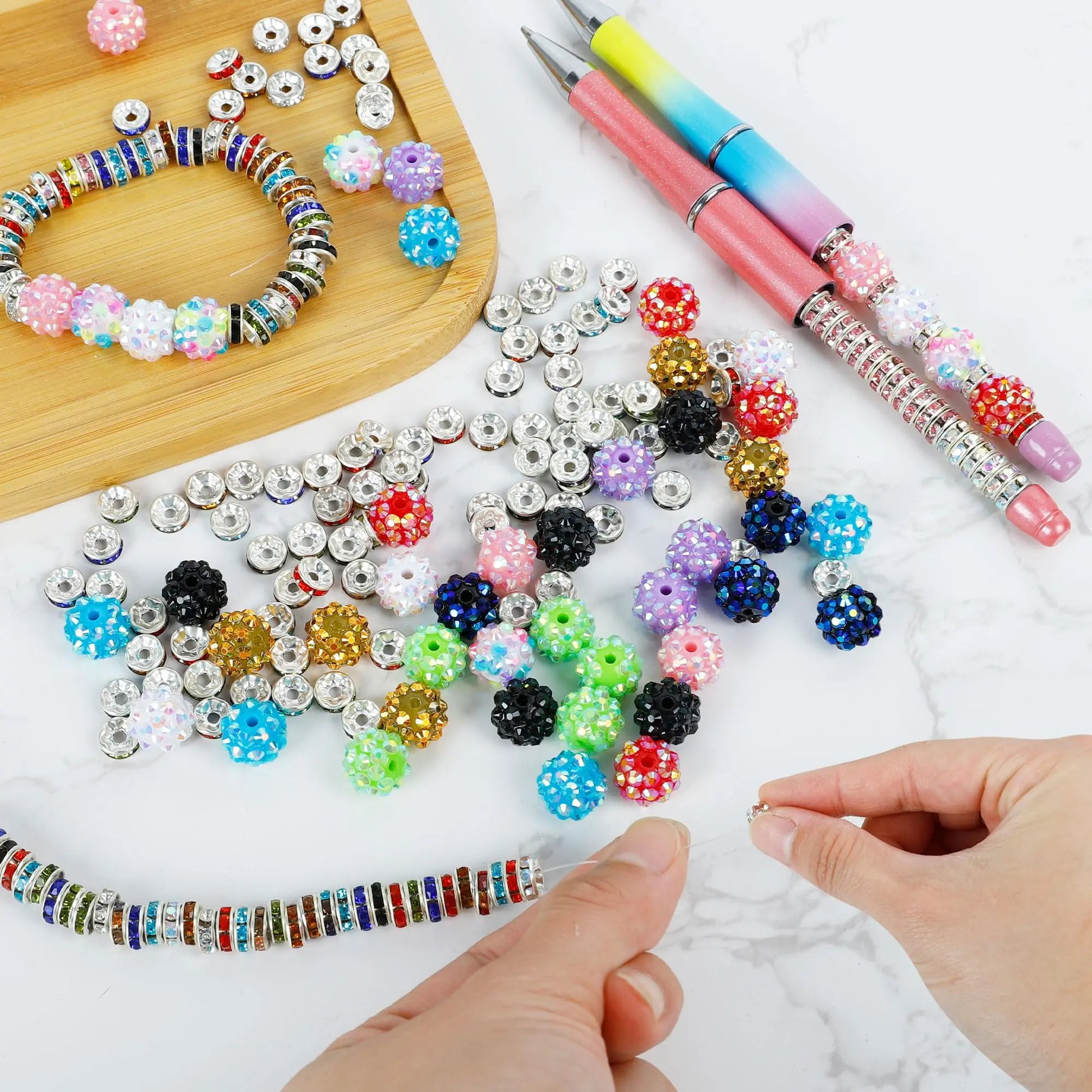 250 Pcs Beads for Pens, Focal Beads for Beadable Pens, Rhinestone Bead, Spacer Bead for Bracelets