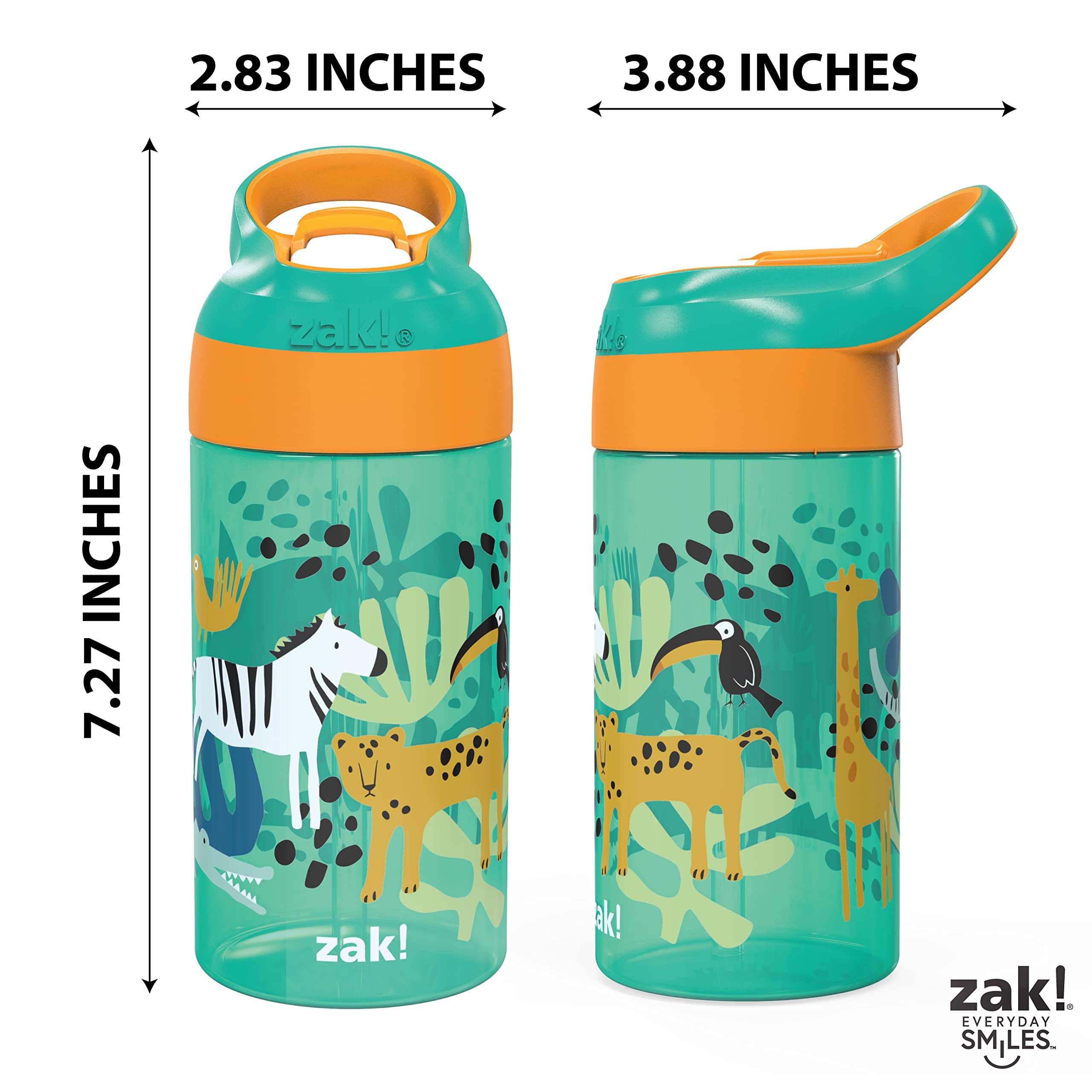 Zak Designs 16oz Riverside Kids Water Bottle with Spout Cover and Built-in Carrying Loop, Made of Durable Plastic, Leak-Proof Design for Travel (Unicorn & Shells, Pack of 2)