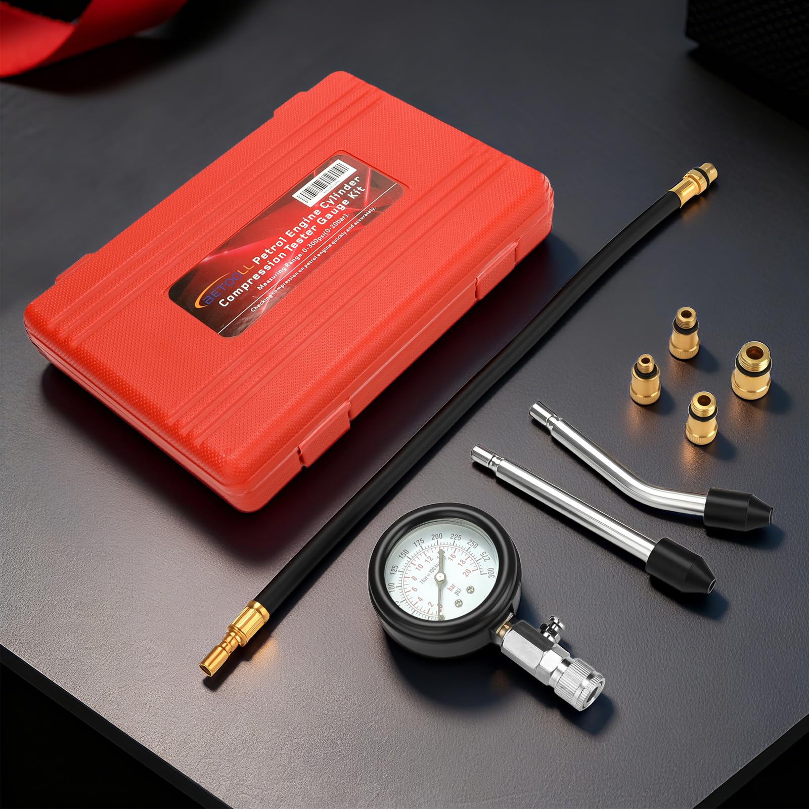 BETOOLL HW0130 8pcs Petrol Engine Cylinder Compression Tester Kit Automotive Tool Gauge