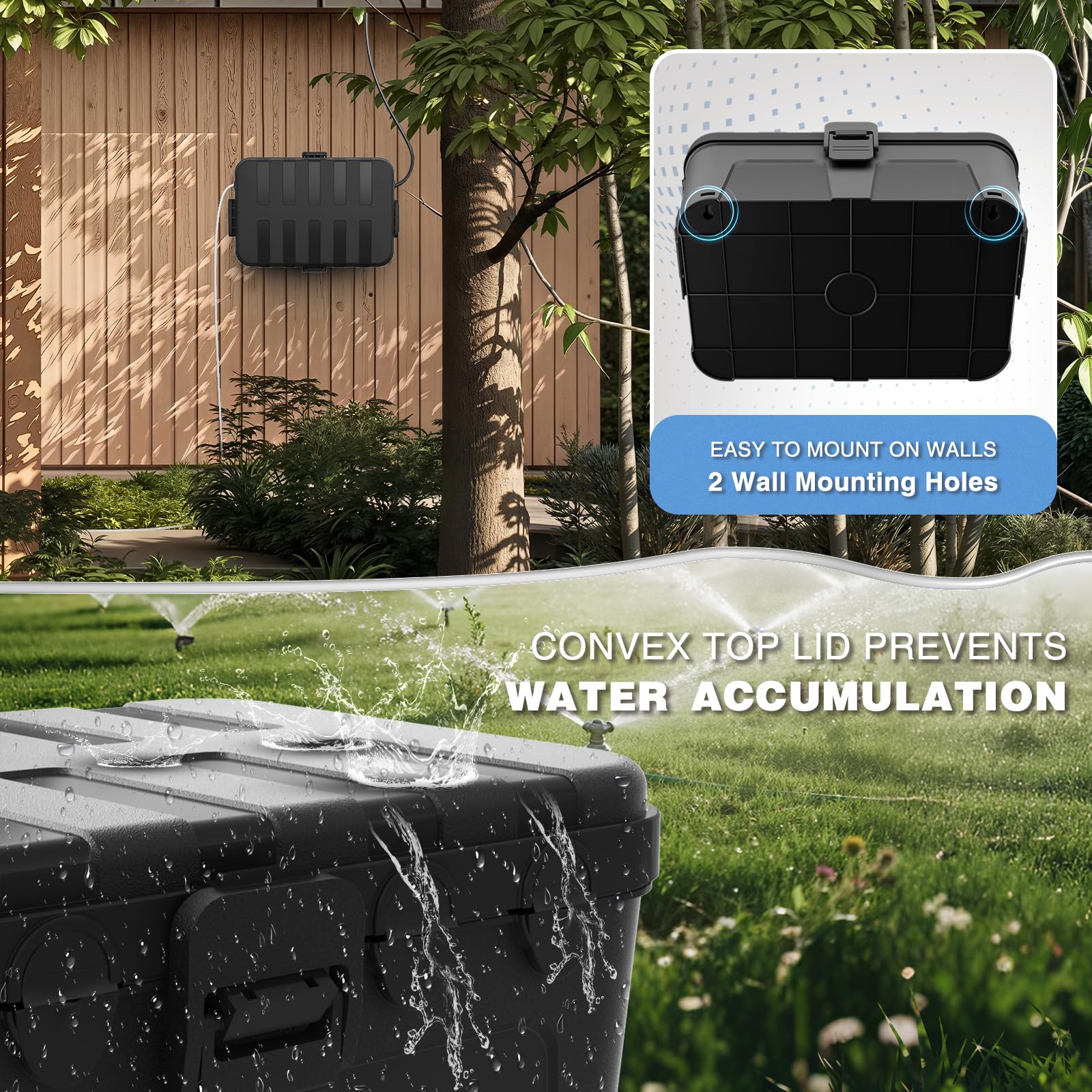 Flemoon Large Outdoor Electrical Box (12.5 x 8.5 x 5 inch), IP54 Waterproof Extension Cord Cover Weatherproof, Protect Outlet, Plug, Socket, Timer, Power Strip, Holiday Light Decoration, Black