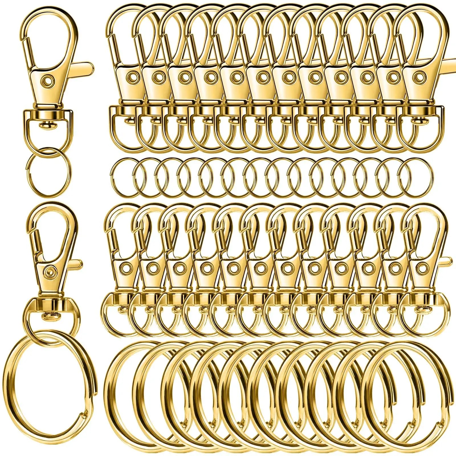 LEOBRO 60 PCS Swivel Snap Hooks and Key Rings, Keychain Clips and Key Chain Rings, Lobster Claw Clasps for Key Chains, Jewelry, Crafts, Gold