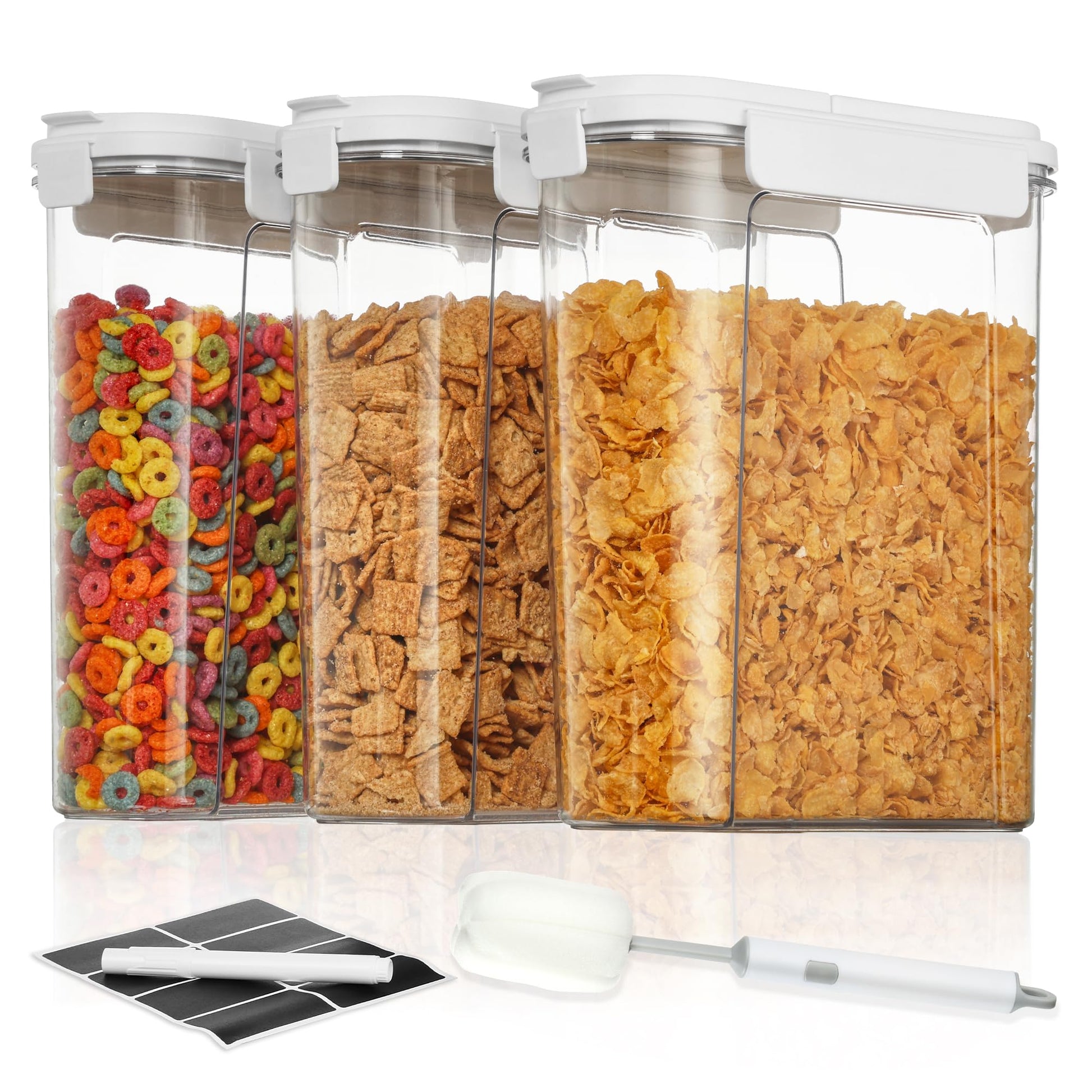 Vtopmart Cereal Containers Set, 3 PCS Airtight Food Storage Container with Flip-Top Lids, Plastic Organizer Dispenser for Kitchen, Pantry Organization (135.2oz/4L)