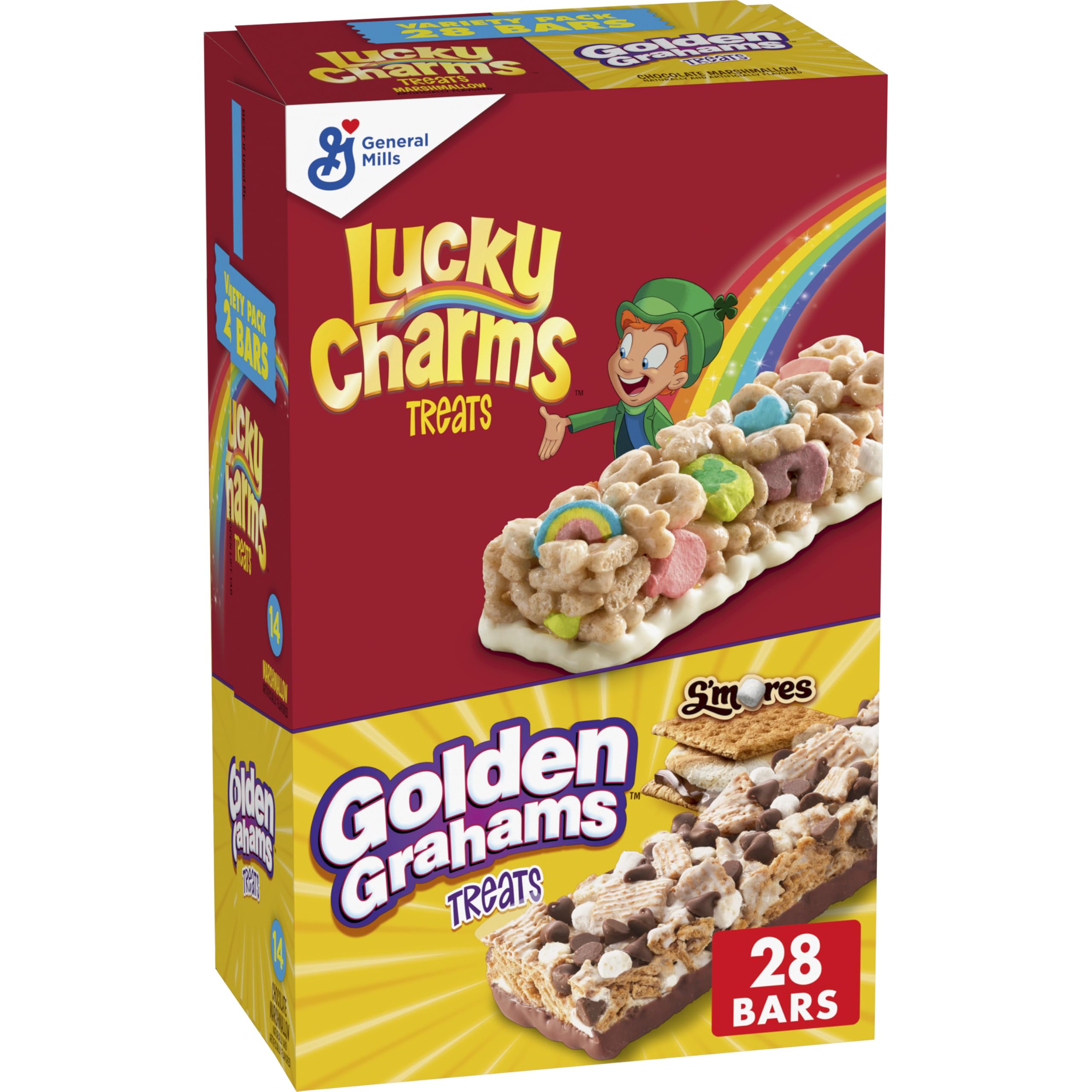 Lucky Charms and Golden Grahams S'mores Cereal Treat Bars, Snack Bars, Variety Pack, 28 Ct, 26.7 oz