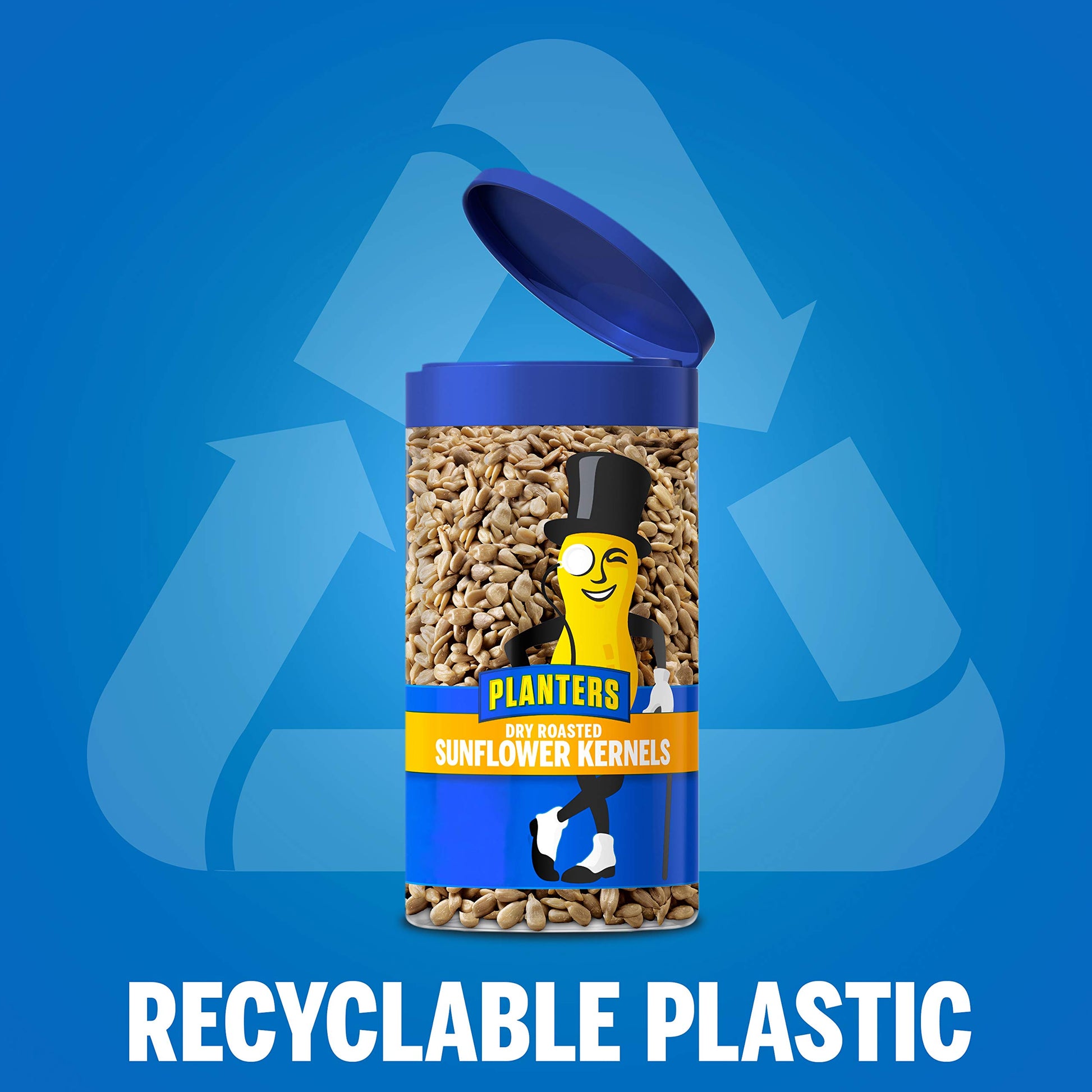 PLANTERS Pop & Pour Dry Roasted Sunflower Seeds to Eat, Road Trip Snack, Plant-Based Protein, Snacks for Adults, After School Snacks for Kids, Bulk Nuts, Kosher, 5.85oz Jar (4 Count)