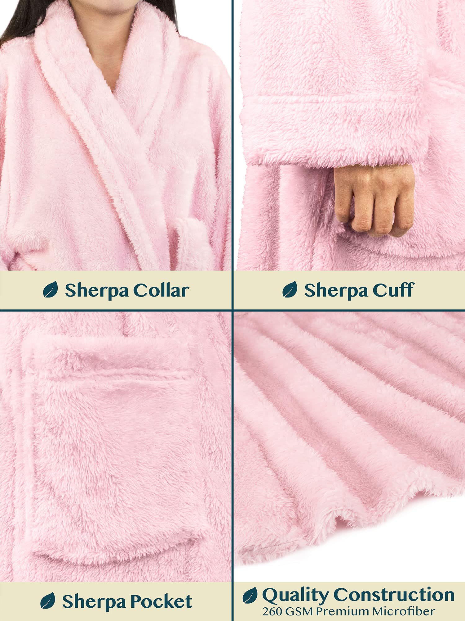 PAVILIA Premium Womens Plush Soft Robe Fluffy, Warm, Fleece Sherpa Shaggy Bathrobe (S/M, Light Pink)