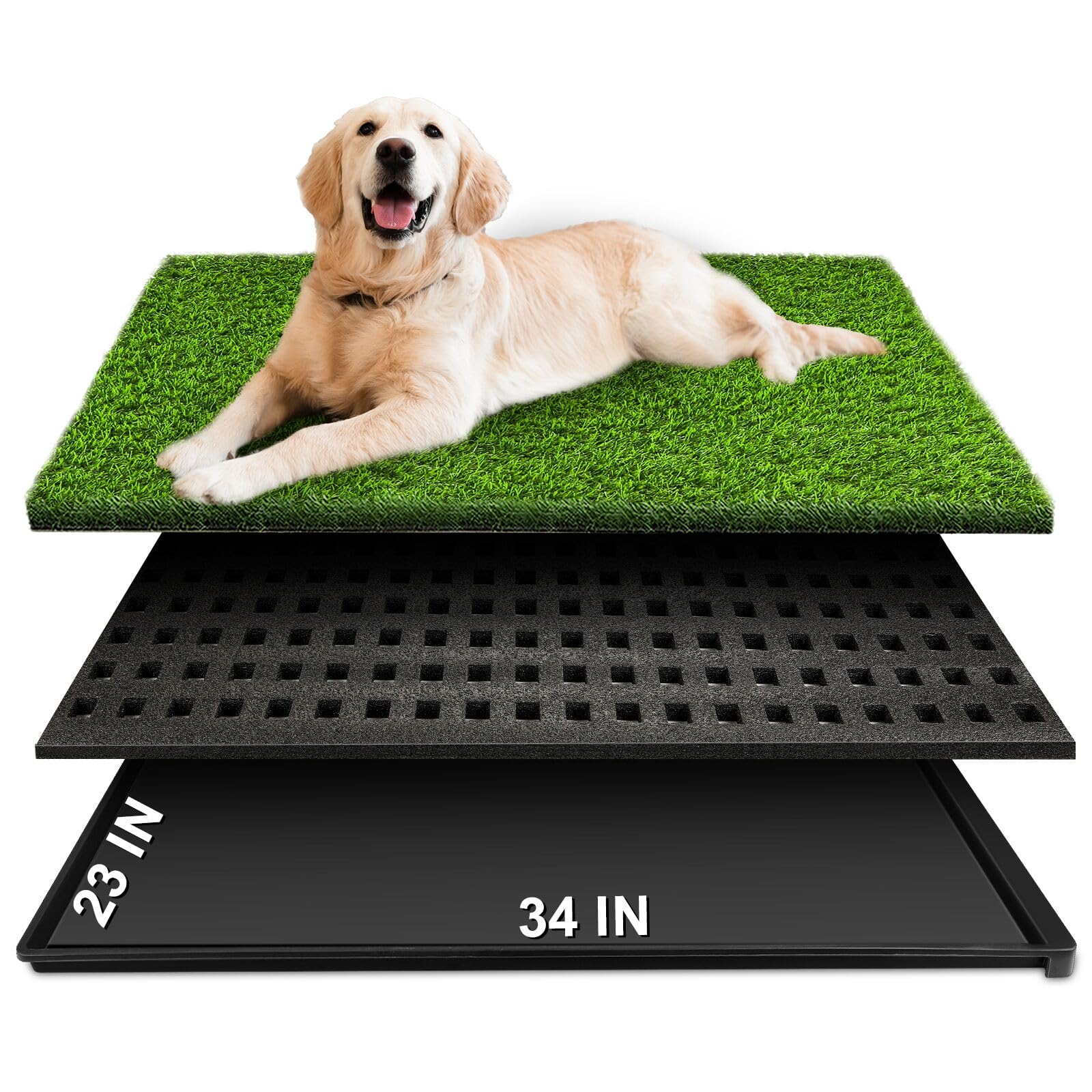 Dog Grass Pad with Tray, 34''X23'' Large Artificial Turf Grass Potty, Reusable Puppy Pee Pads for Dogs, Portable Dog Litter Box for Indoor/Outdoor Potty Training Toilet