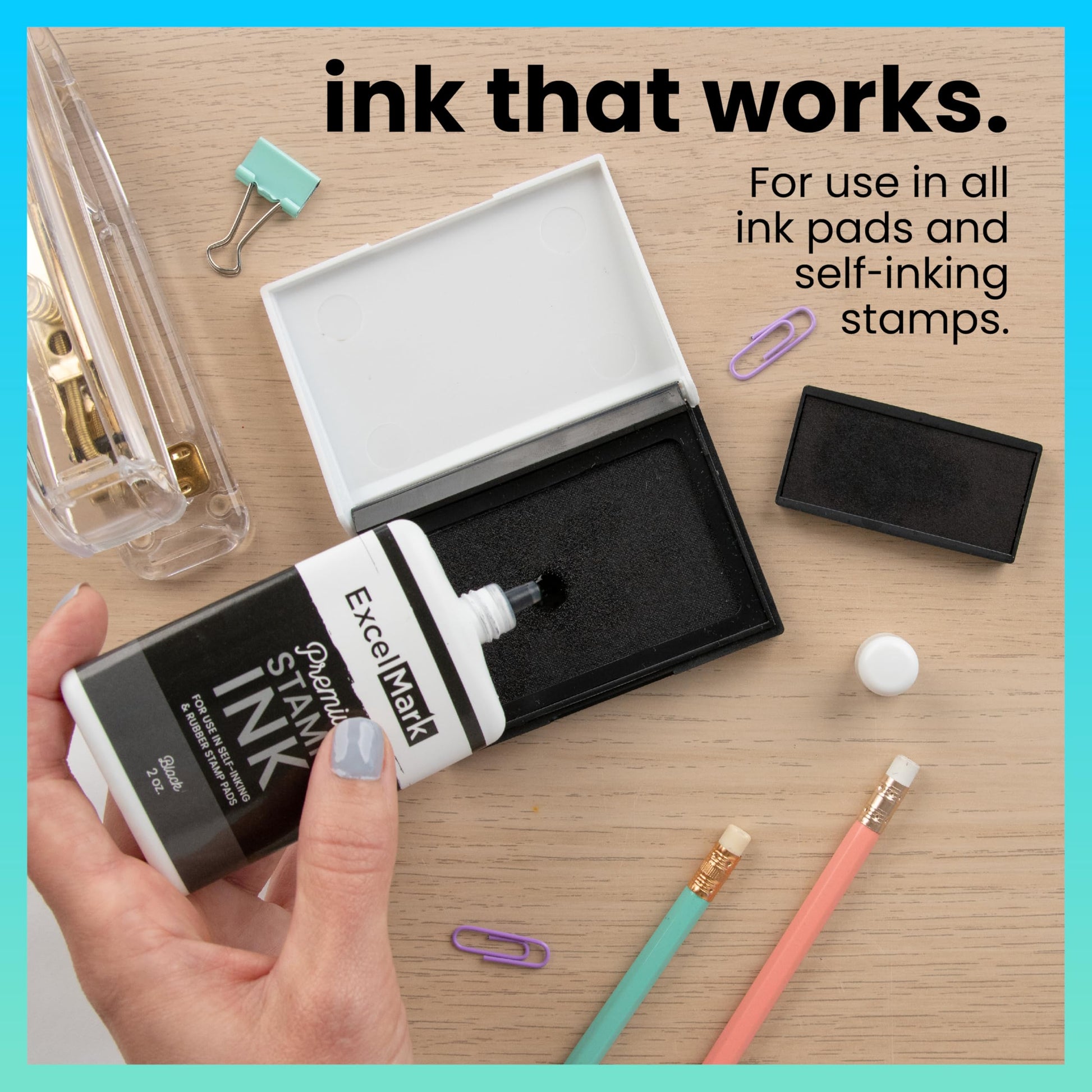 ExcelMark Self Inking Stamp Refill Ink - 2 oz. - Black Ink