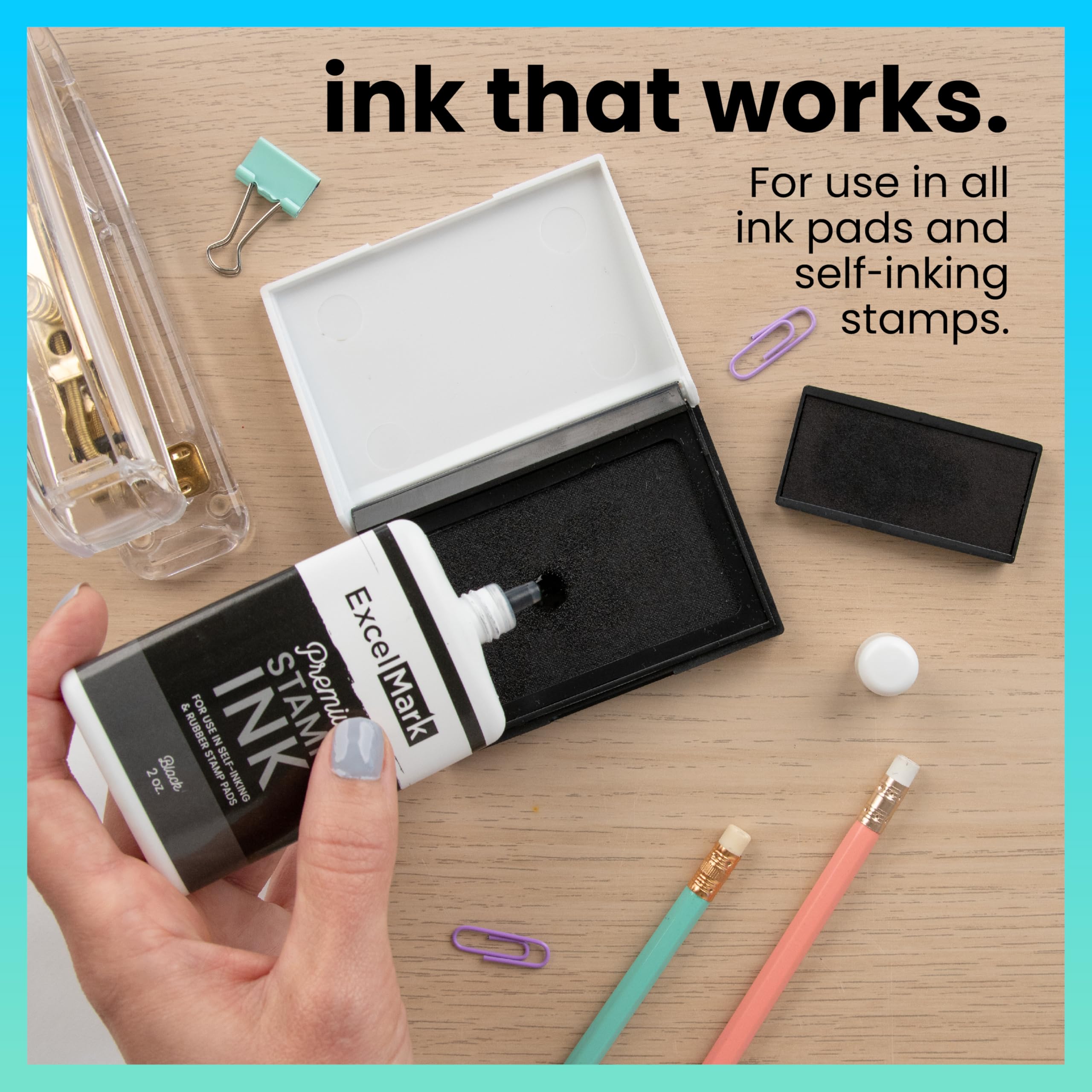 ExcelMark Self Inking Stamp Refill Ink - 2 oz. - Black Ink