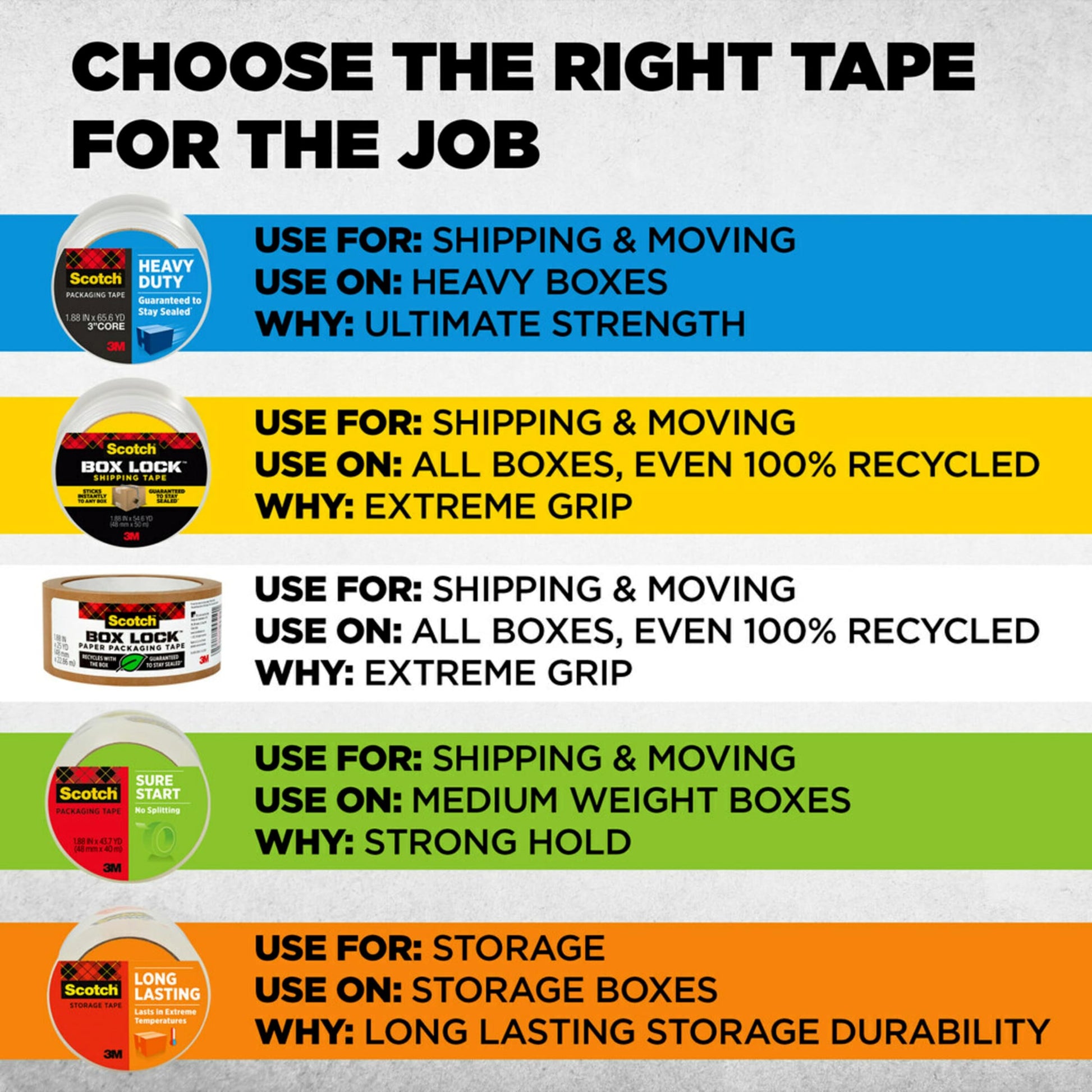 Scotch Box Lock Packaging Tape, 1 Roll with Dispenser, 1.88 in x 1000 in, Extreme Grip, Sticks Instantly to Any Box (195L)