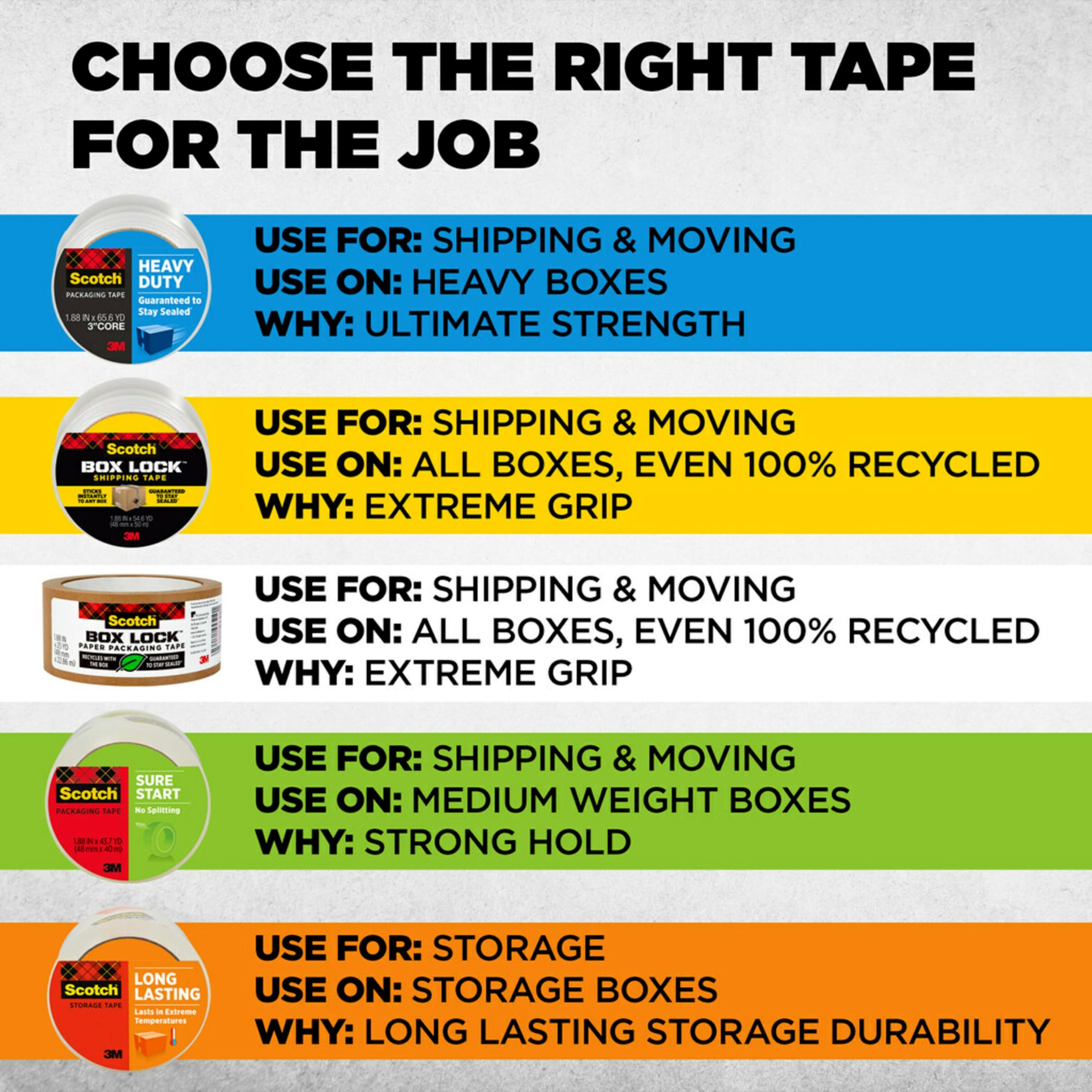 Scotch Box Lock Packaging Tape, 1 Roll with Dispenser, 1.88 in x 1000 in, Extreme Grip, Sticks Instantly to Any Box (195L)