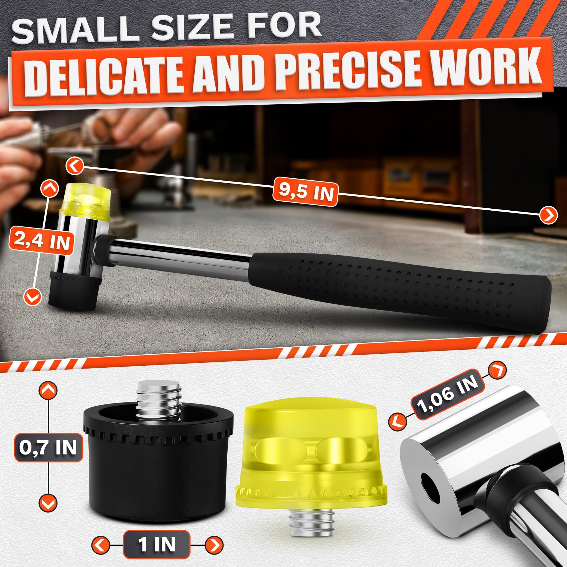 Small Rubber Mallet Hammer – 25 mm Lightweight Double-Sided Rubber and Plastic Head | Non-Slip Ergonomic Grip | Durable, Scratch-Free Tool for Jewelry Making, Crafting, Furniture Assembly, and Repairs