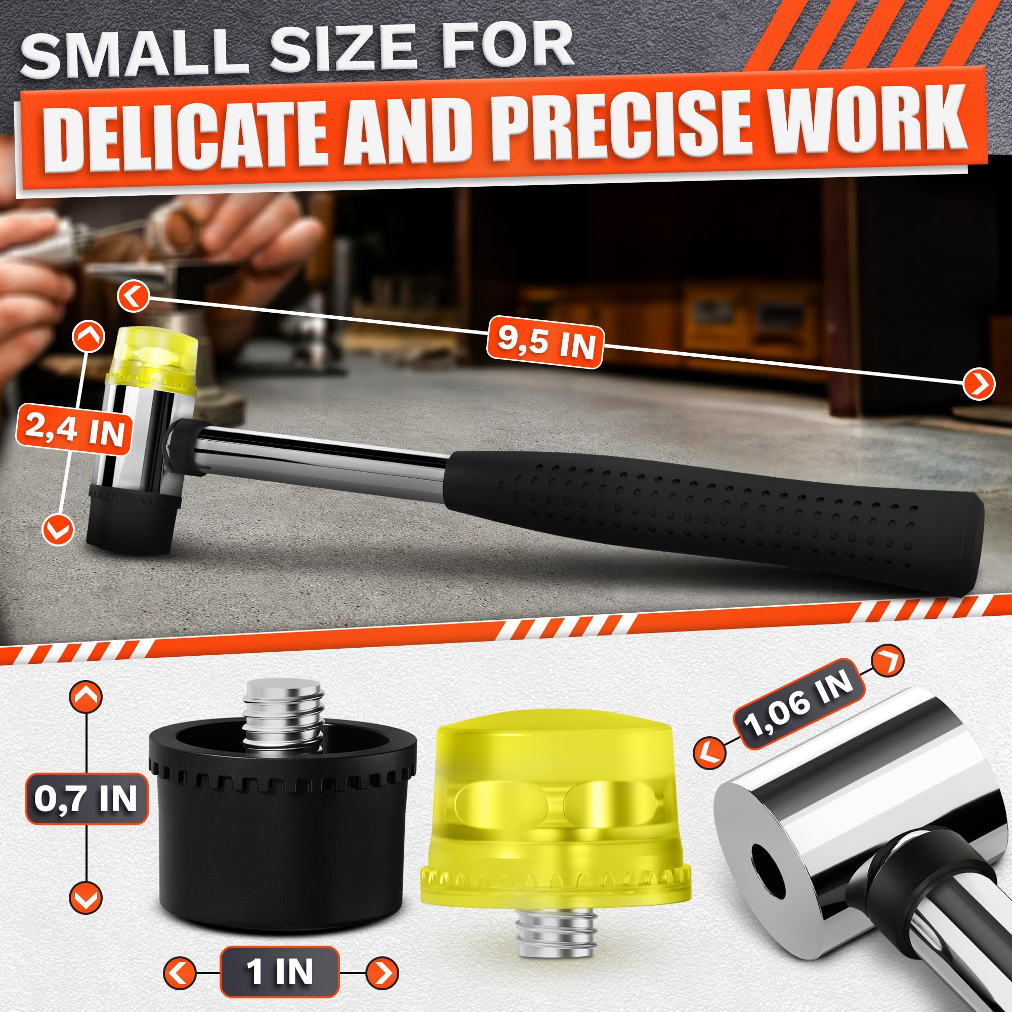 Small Rubber Mallet Hammer – 25 mm Lightweight Double-Sided Rubber and Plastic Head | Non-Slip Ergonomic Grip | Durable, Scratch-Free Tool for Jewelry Making, Crafting, Furniture Assembly, and Repairs