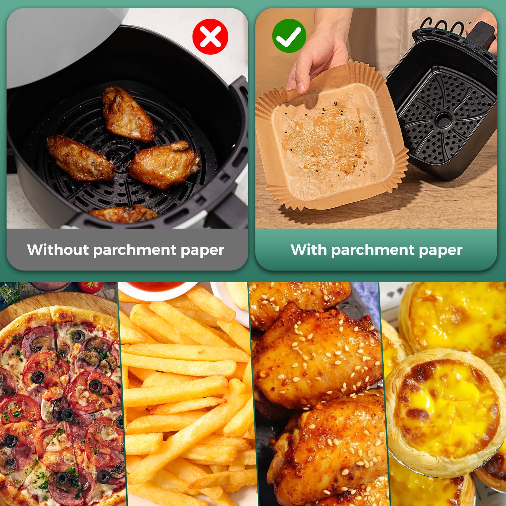 400 Pcs Air Fryer Paper Liners, 8" Square Air Fryer Liners Disposable, Heavy-Duty Parchment Paper for 5-8 qt Airfryer Basket, Non-Stick & Grease-Proof Baking Liner for Oven Pan