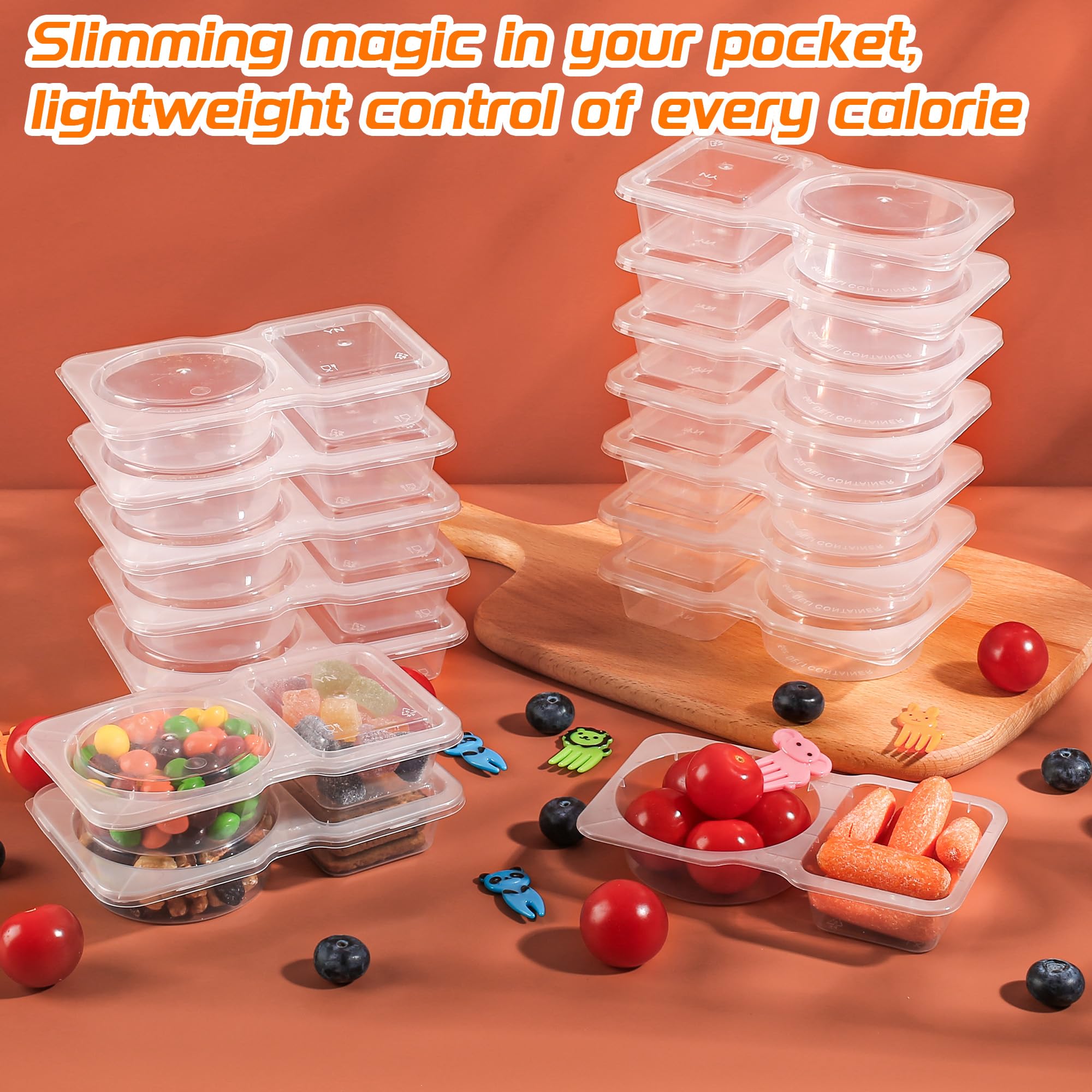 ALFEVA 24 Pcs reusable snack containers with Lids, snack containers for kids adults10 Forks, snack pack containers - Lightweight and Stackable, Microwaveable/refrigerator safe