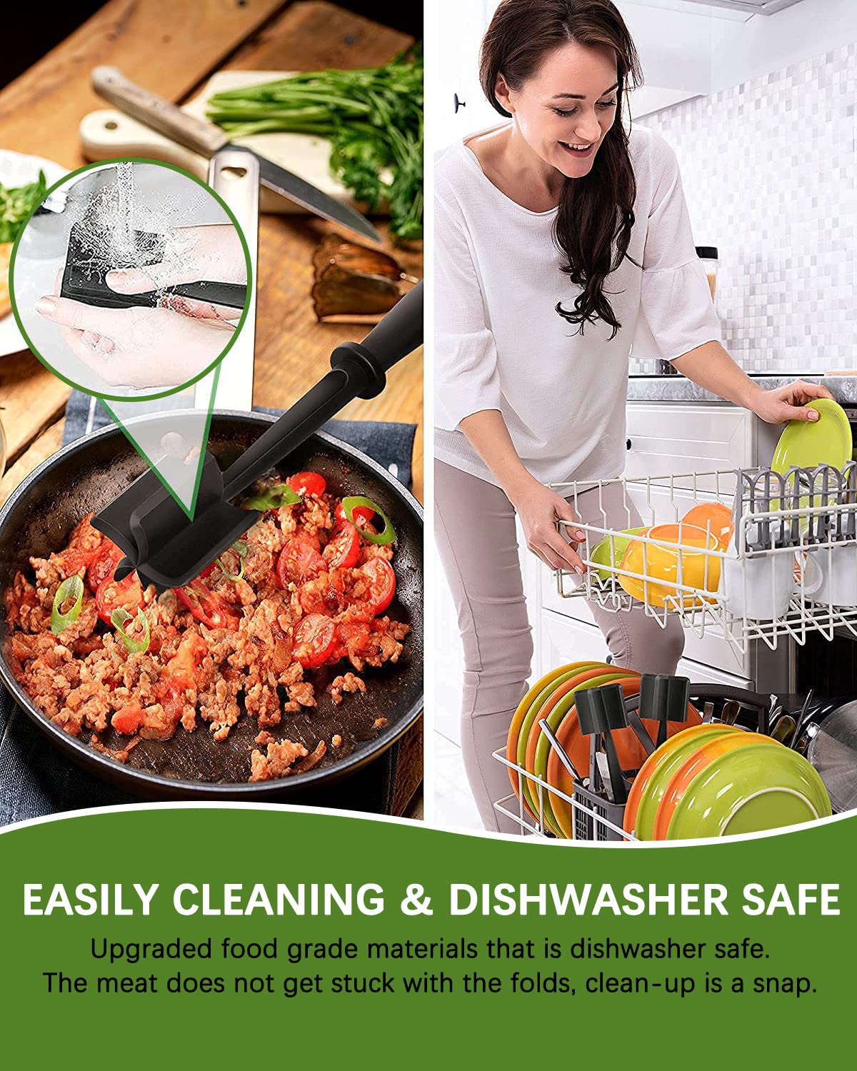 Upgrade Meat Chopper, Heat Resistant Meat Masher for Hamburger, Ground Beef Smasher, Nylon Hamburger Grinder Utensil for Ground Beef, Non Stick Mix Ground Chopper, Mix and Chop Potato Masher Tool