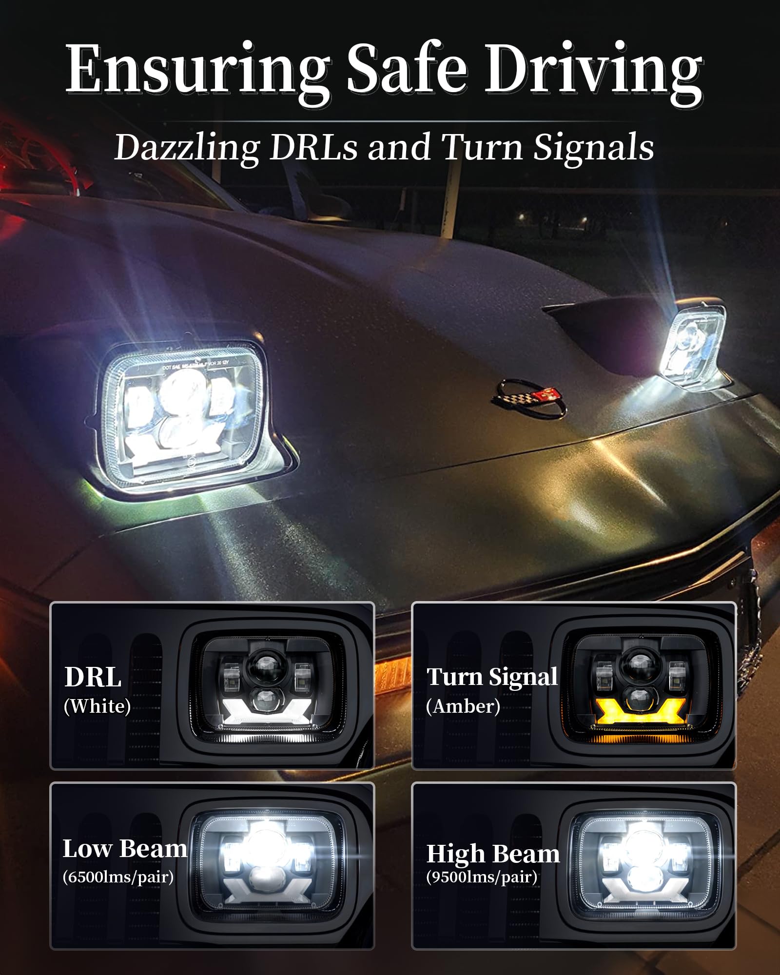 HWSTAR Pair 180W 1000% Bright H6054 5x7 7x6 Led Headlights Compatible with Jeep Cherokee XJ Wrangler YJ DOT Anti-glare DRL Turn Signal Hi/Low Sealed Beam Ford Chevy GMC Toyota Nissan Dodge etc Black