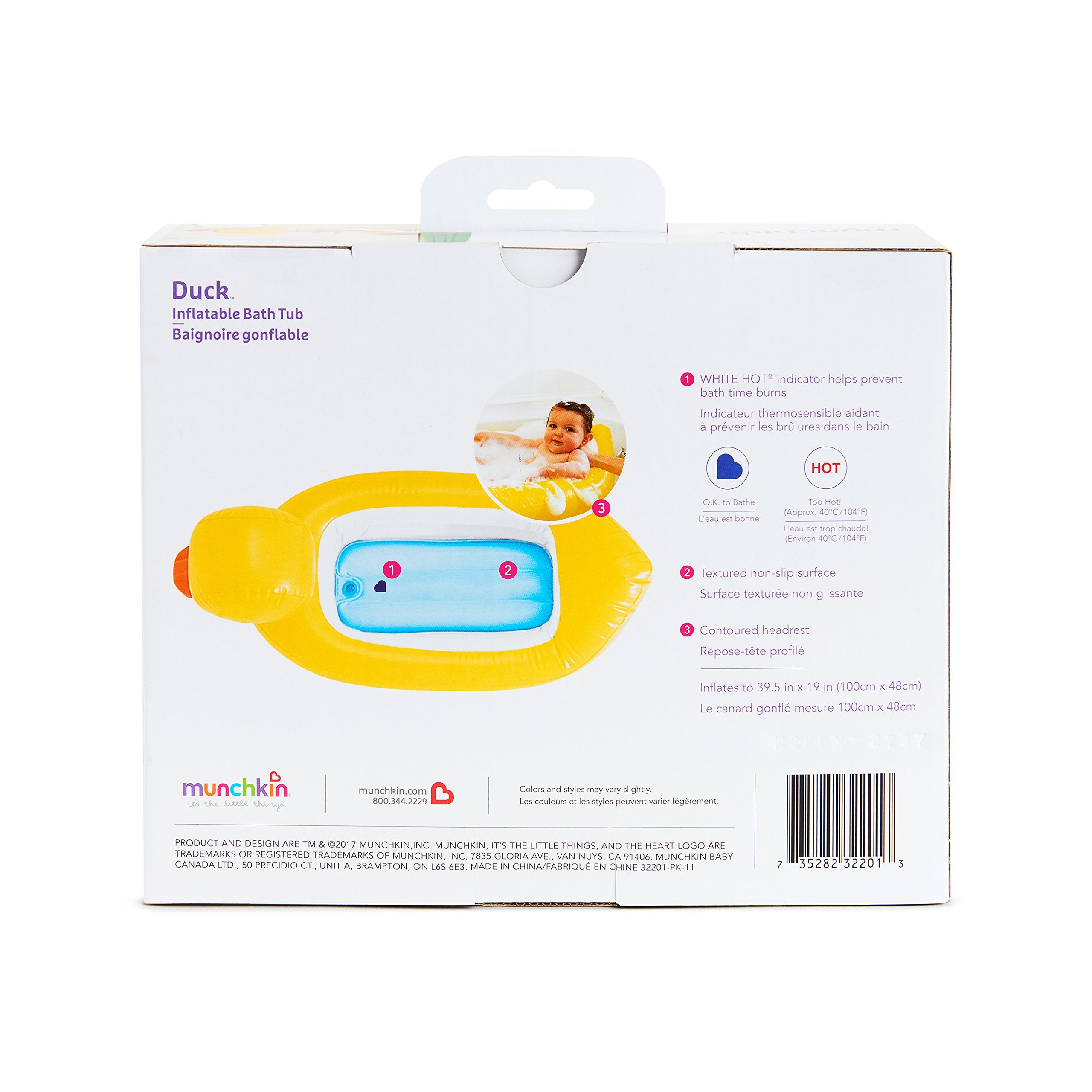 Munchkin® Duck™ Inflatable Baby Bathtub with White Hot® Heat Alert, Classic Yellow Ducky