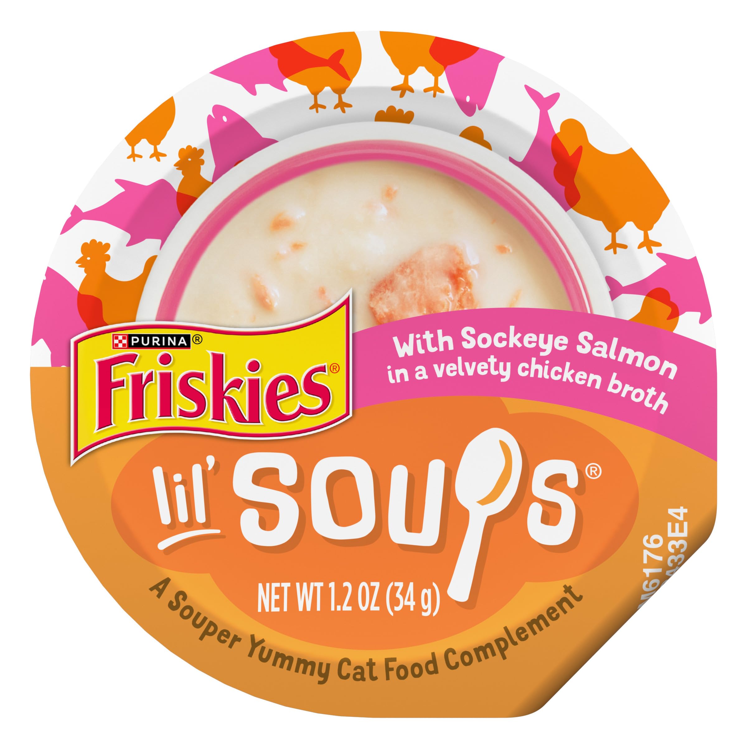 Purina Friskies Grain Free Lickable Cat Food Toppers Lil’ Soups With Sockeye Salmon in Chicken Broth - (Pack of 8) 1.2 oz. Cups
