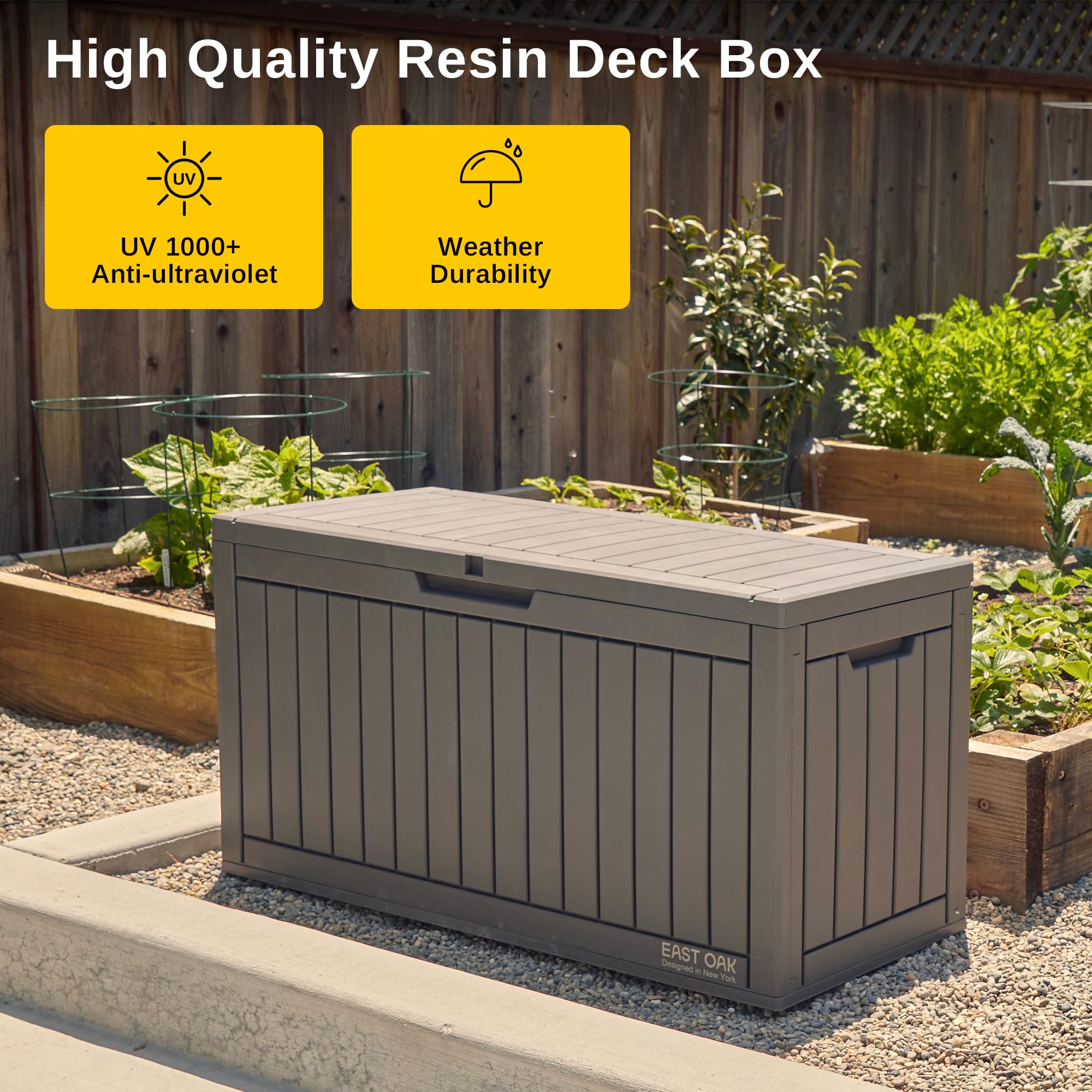 EAST OAK Outdoor Storage Box, 60 Gallon Deck Box Indoor and Outdoor Use, Waterproof Resin Storage Bin for Patio Cushions, Gardening Tools, Lockable, UV Resistant, Grey