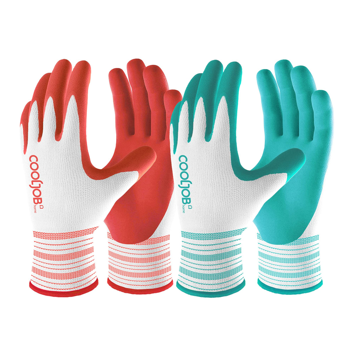 COOLJOB 2 Paar Gartenhandschuhe für Damen, atmungsaktiv, gummiert für Hof und Garten, Schutzhandschuhe für den Außen- und Innenbereich mit Grip, Größe M, Rot & Grün