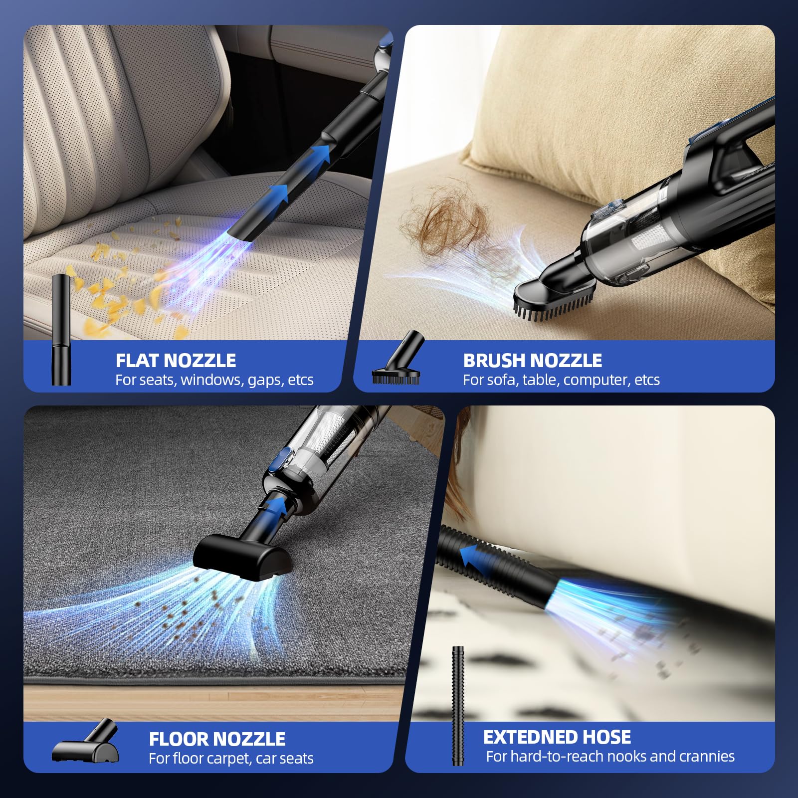 MONOZEL Car Vacuum Portable Cordless, 18000Pa 2 in 1 Vacuum Cleaner&Air Duster, 130W Brushless Motor Handheld Vacuum Cordless with 7800mAh Battery, LED Light, Multi-Nozzles for Car, Home, Office, Pet