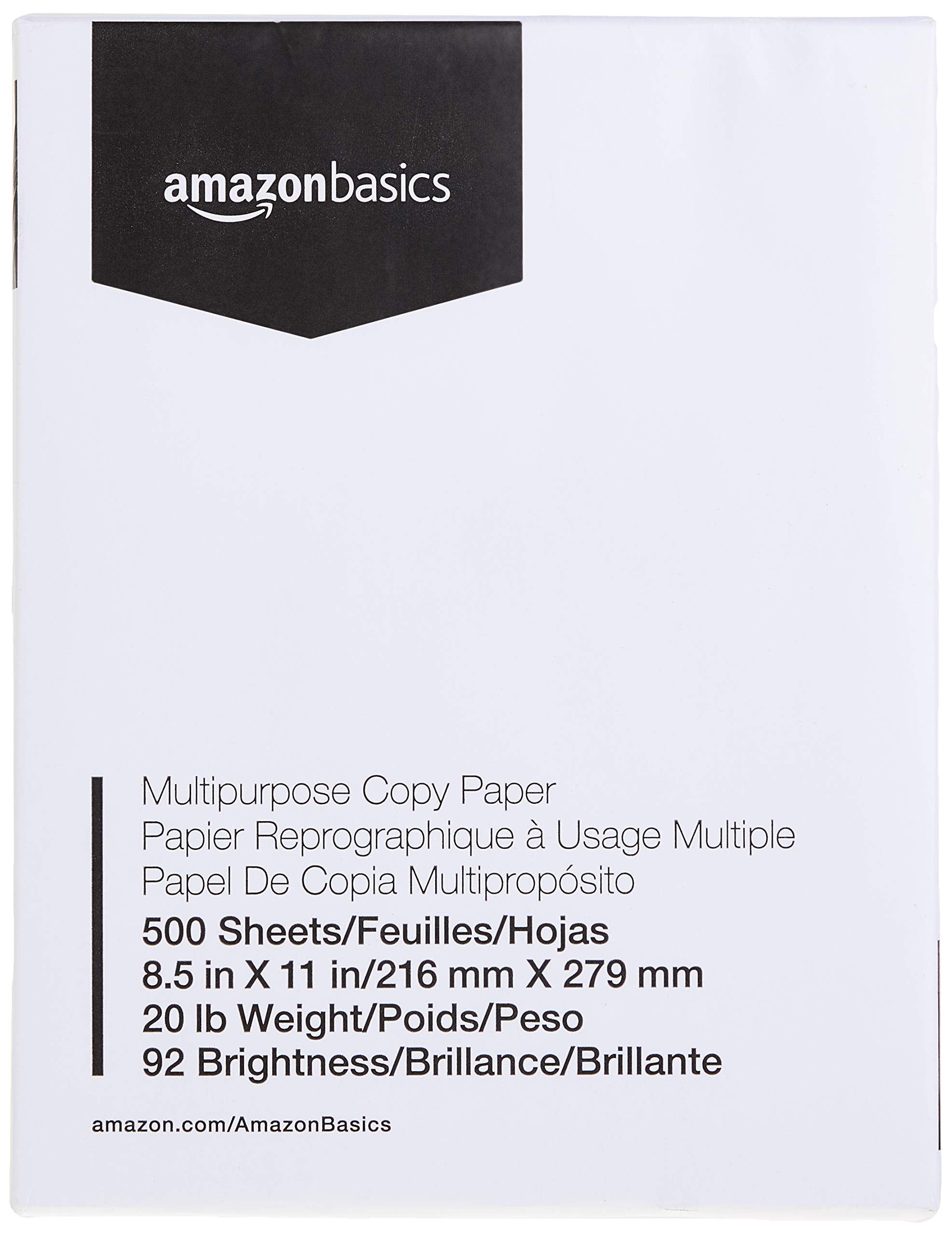 Amazon Basics Multipurpose Copy Printer Paper, 8.5" x 11", 20 lb, 10 Reams, 5000 Sheets, 92 Bright, White