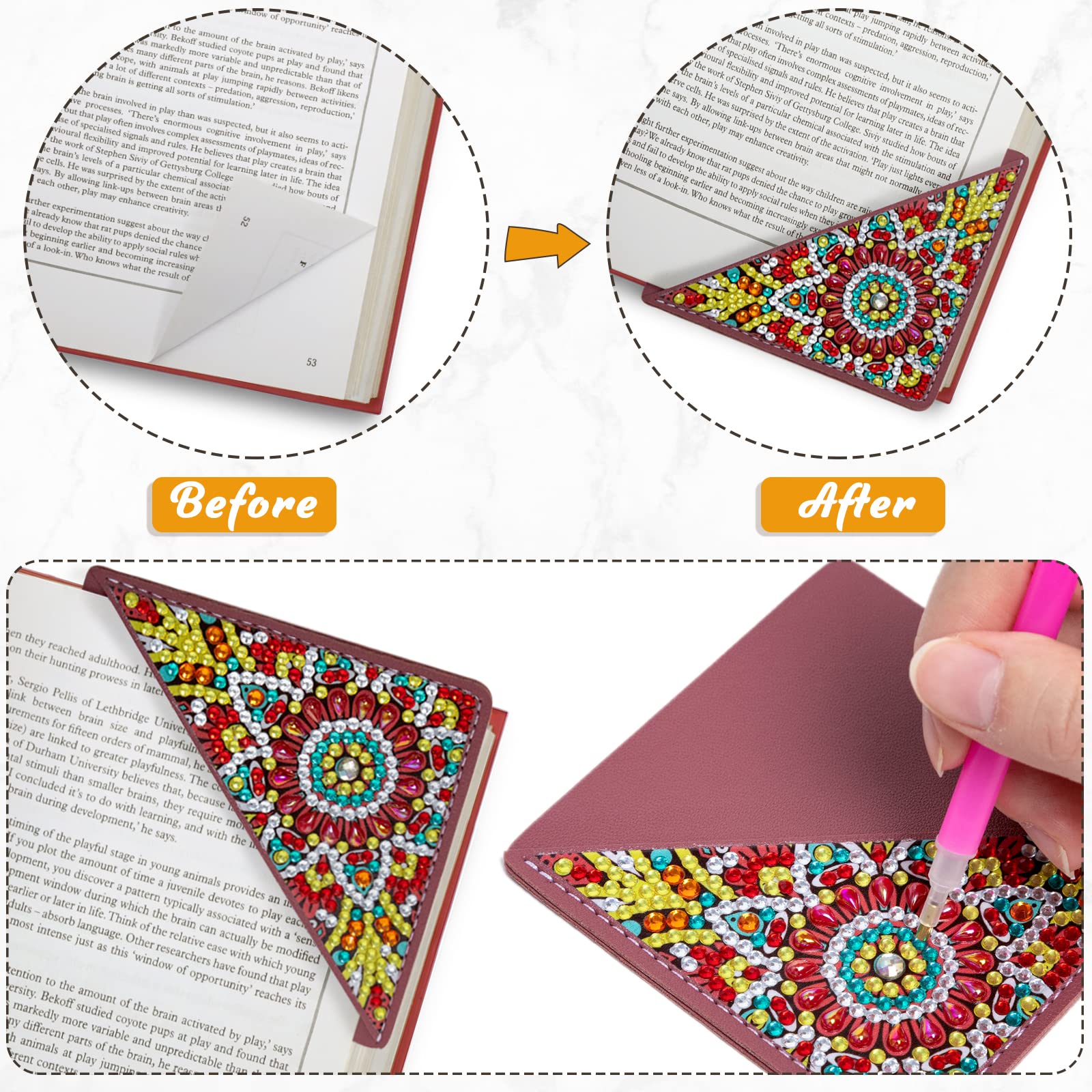 WIVICO 4 pcs Diamond Painting Bookmarks, DIY Diamond Art Kits for Adults, Book Corner - Protecting Bookmark Craft Supplies Kits for Book Lovers(Mandala)