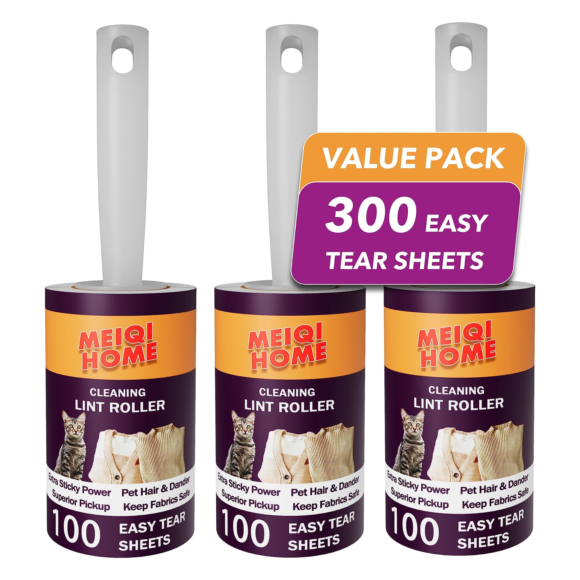 Lint Rollers for pet Hair,300 Sheets Value Set Lint Roller with 3 Upgraded Handles, 3 Rollers Portable Pet Lint Remover for Clothes, Furniture, Carpet, Dog & Cat Hair Removal