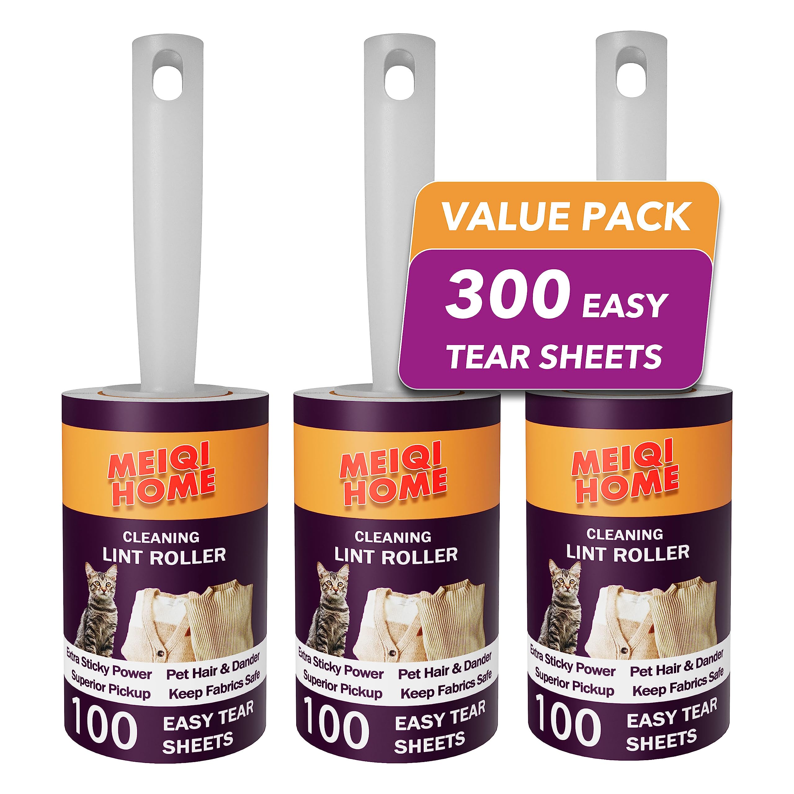 Lint Rollers for pet Hair,300 Sheets Value Set Lint Roller with 3 Upgraded Handles, 3 Rollers Portable Pet Lint Remover for Clothes, Furniture, Carpet, Dog & Cat Hair Removal