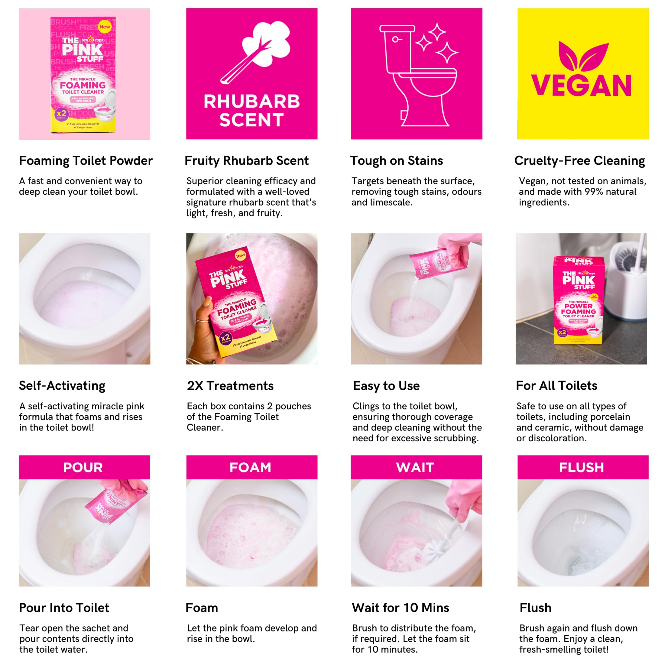 Stardrops - The Pink Stuff - The Miracle Power Foaming Toilet Cleaner - 2 Treatments - Self Activating Pink Foam Pack of 1 (7 Ounce)
