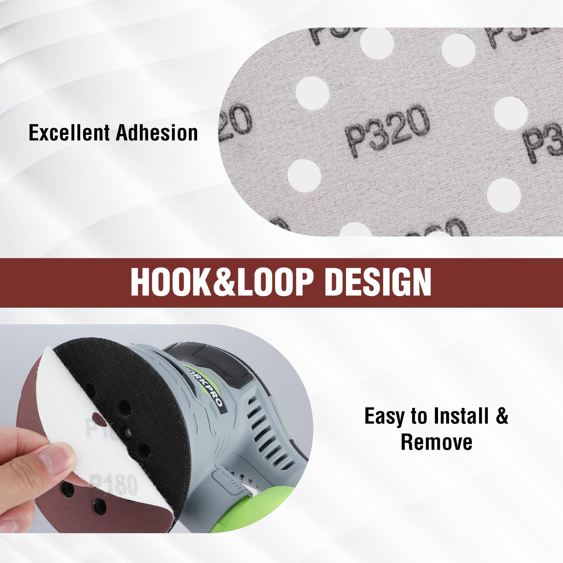 WORKPRO 150-piece Sanding Discs Set - 5-Inch 8-Hole Sandpaper 10 Grades Include 60, 80, 100, 120, 150,180, 240, 320, 400, 600 Grits for Random Orbital Sander(Not for Oscillating Tools or Mouse Sander)