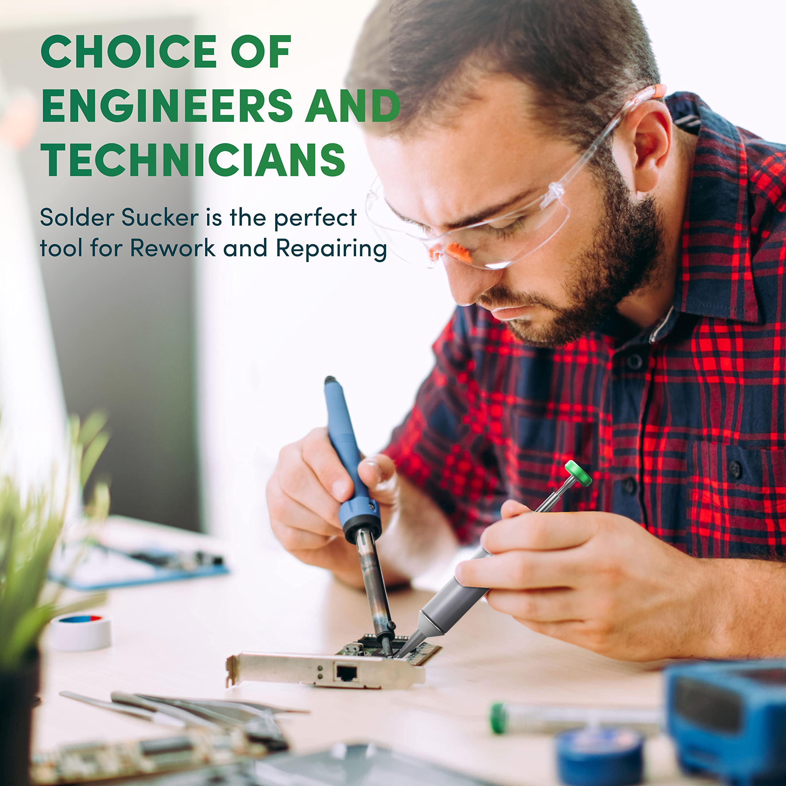 Solder Sucker Tool No Clog Silicone-Tip Manual Desoldering Pump Soldering Accessories for Solder Remover – Unrivaled Suction • No Power Needed • Ultra Low-Maintenance • Best-in-Class Desoldering Gun