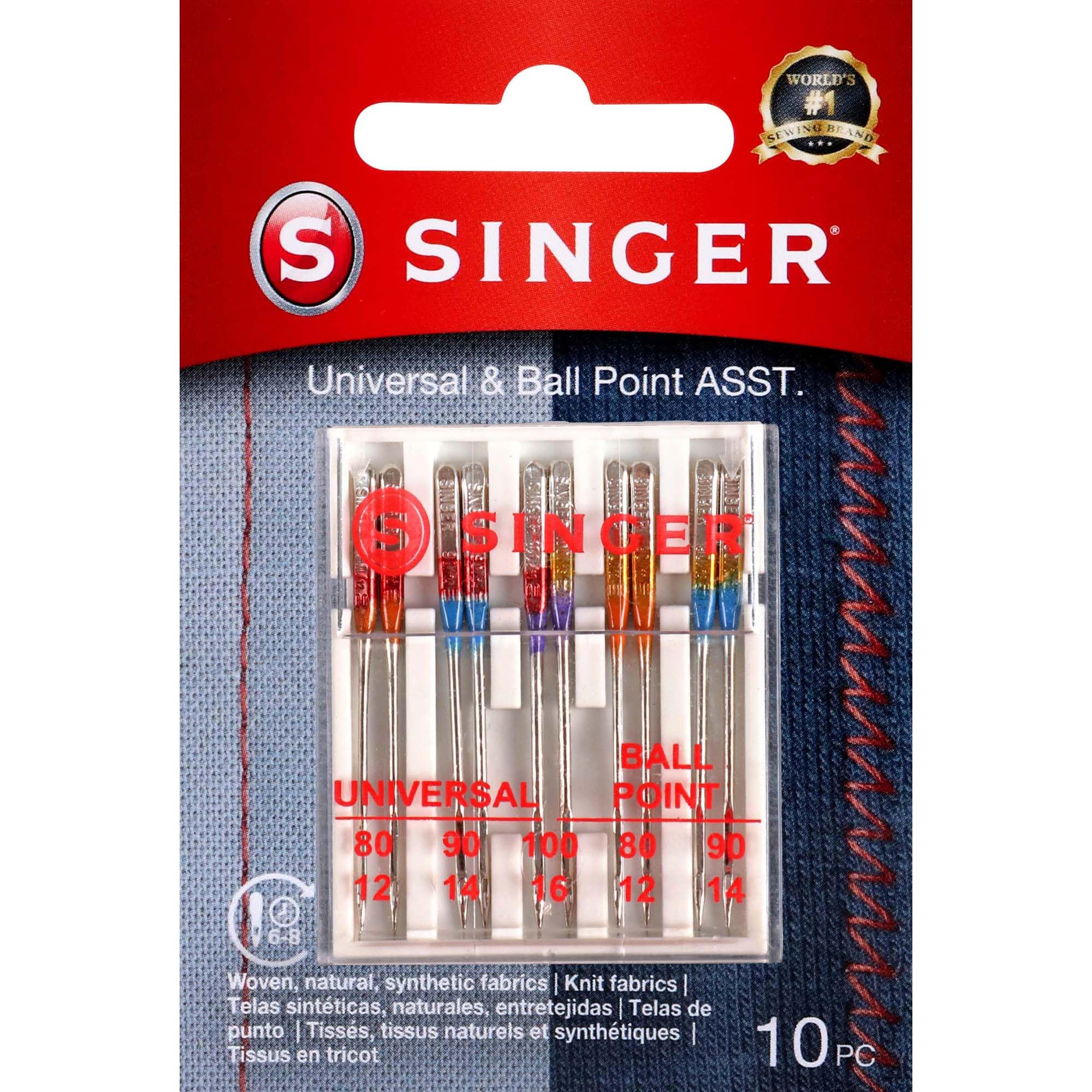 SINGER 04800 Universal Regular Point and Ball Point Sewing Machine Needle, Assorted Sizes, 8-Count