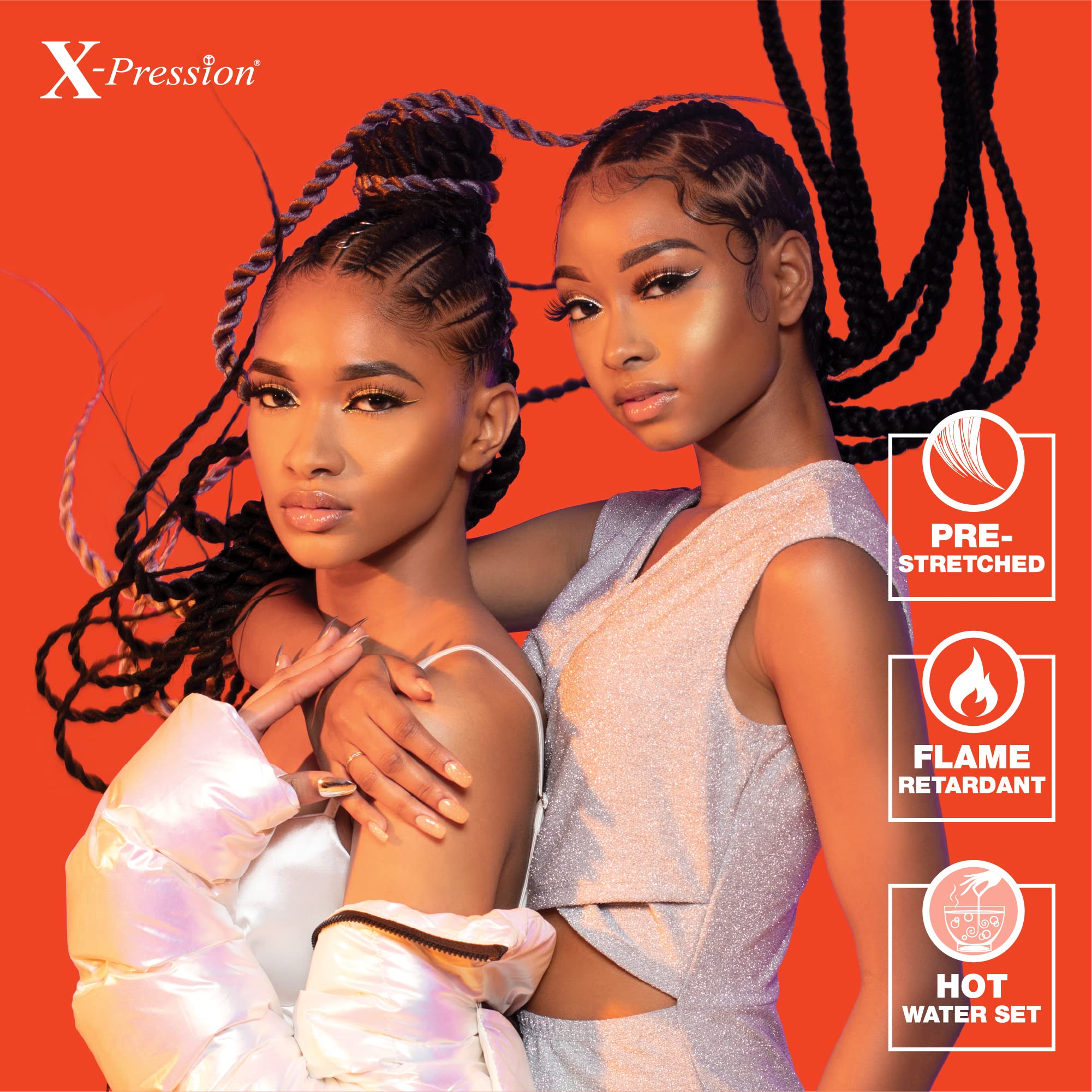 Sensationnel X-pression prestretched braiding hair - 6x braid 58 inch all kanekalon flame retardant synthetic braid for box braids and twists (1B OFFBLACK)