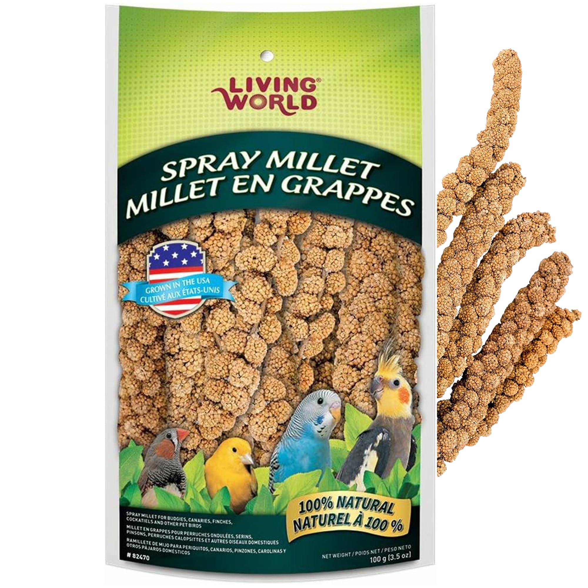 Living World - Millet Spray for Birds, 3.5 Oz - Premium Treat for Budgies, Canaries, Finches, Cockatiels and Other Pet Birds
