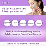 SPA SCIENCES - SIMA Dermaplaning Tool - Patented Painless 2 in 1 Facial Exfoliation & Peach Fuzz-Hair Removal System w/ 7 Weeks Treatment Included - Anti-Aging – 3 Speeds - Rechargeable