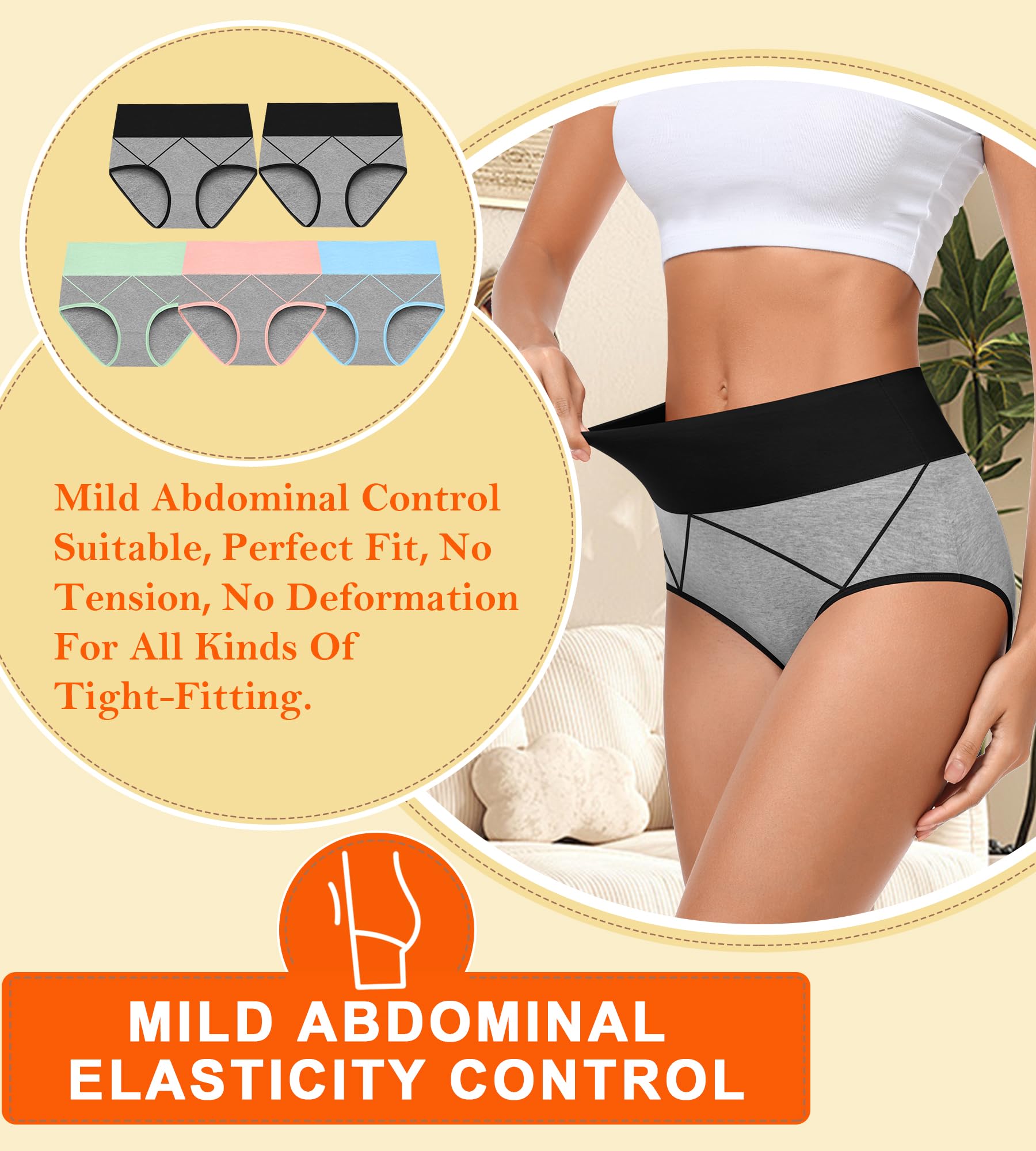 MISSWHO Womens Underwear Cotton, Underwear Women Pack High Waisted Tummy Control Panties Postpartum C Section Ladies Briefs Large.
