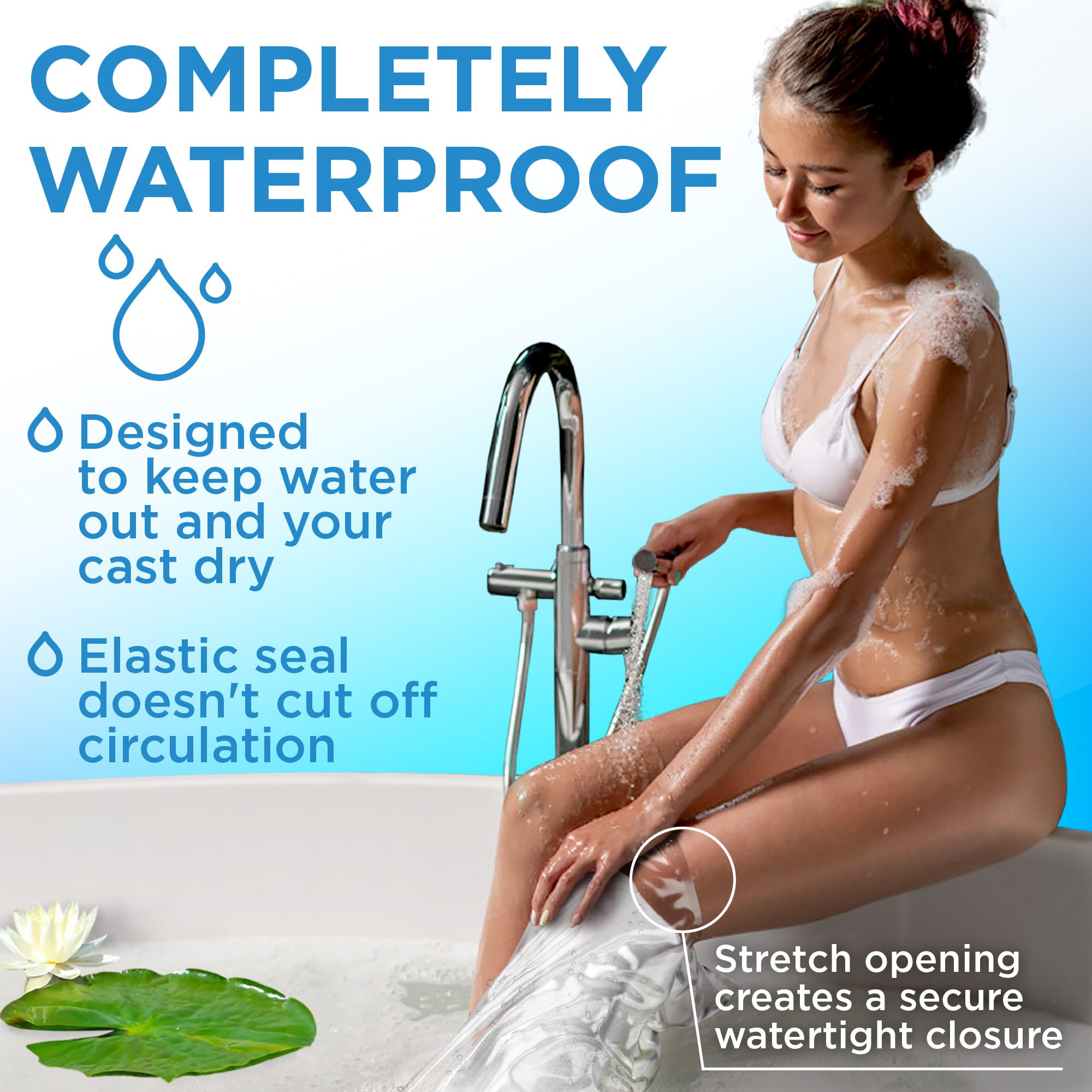 100% Waterproof Cast Covers for Shower Leg - Tight Seal - Reusable Adult 2pk Half Leg Cast Protectors - Knee, Ankle, Foot