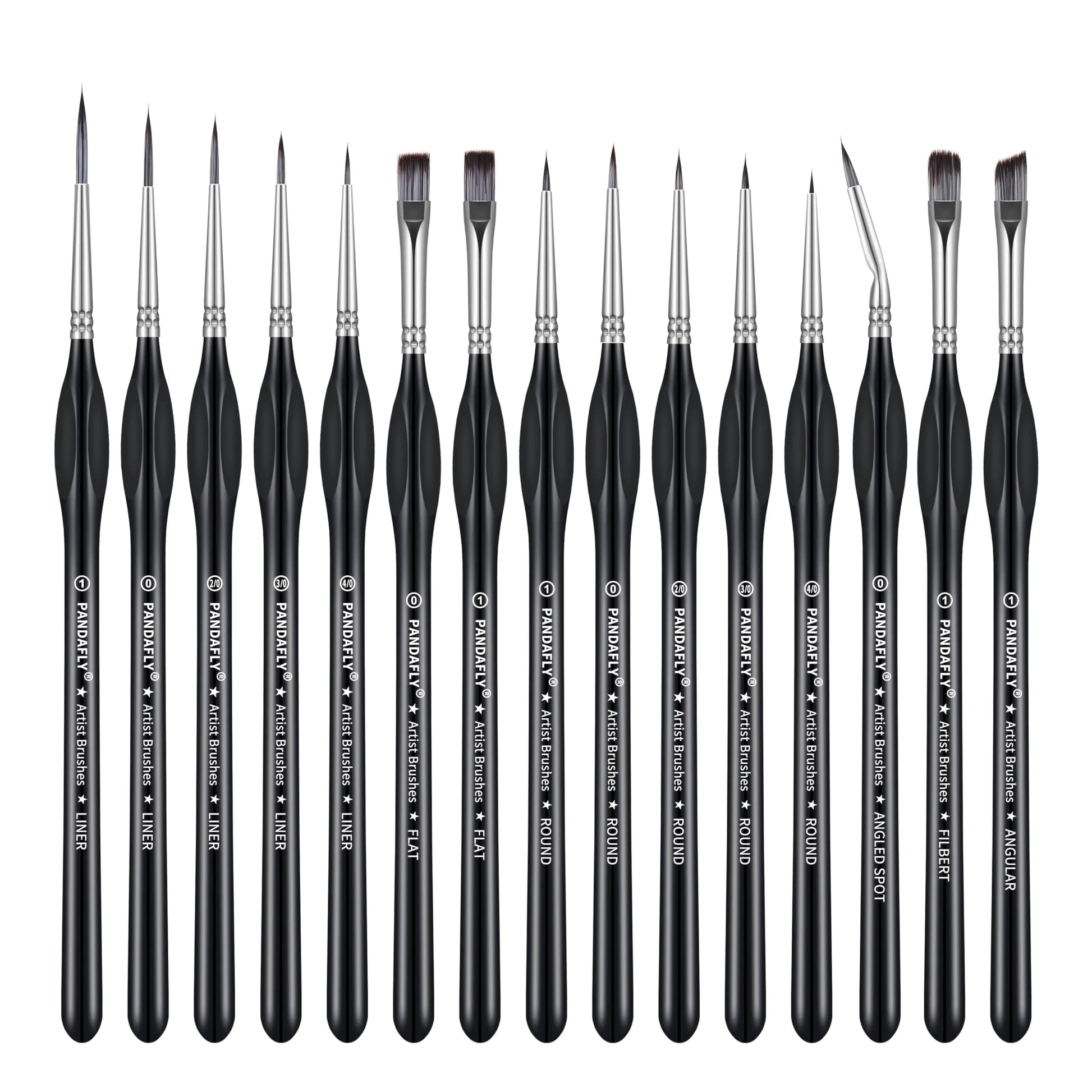 PANDAFLY Detail Paint Brushes Set, 15pcs Miniature Brushes for Fine Detailing & Art Painting - Acrylic, Oil, Watercolors & Paint by Number, Models, Face, Nail, Craft