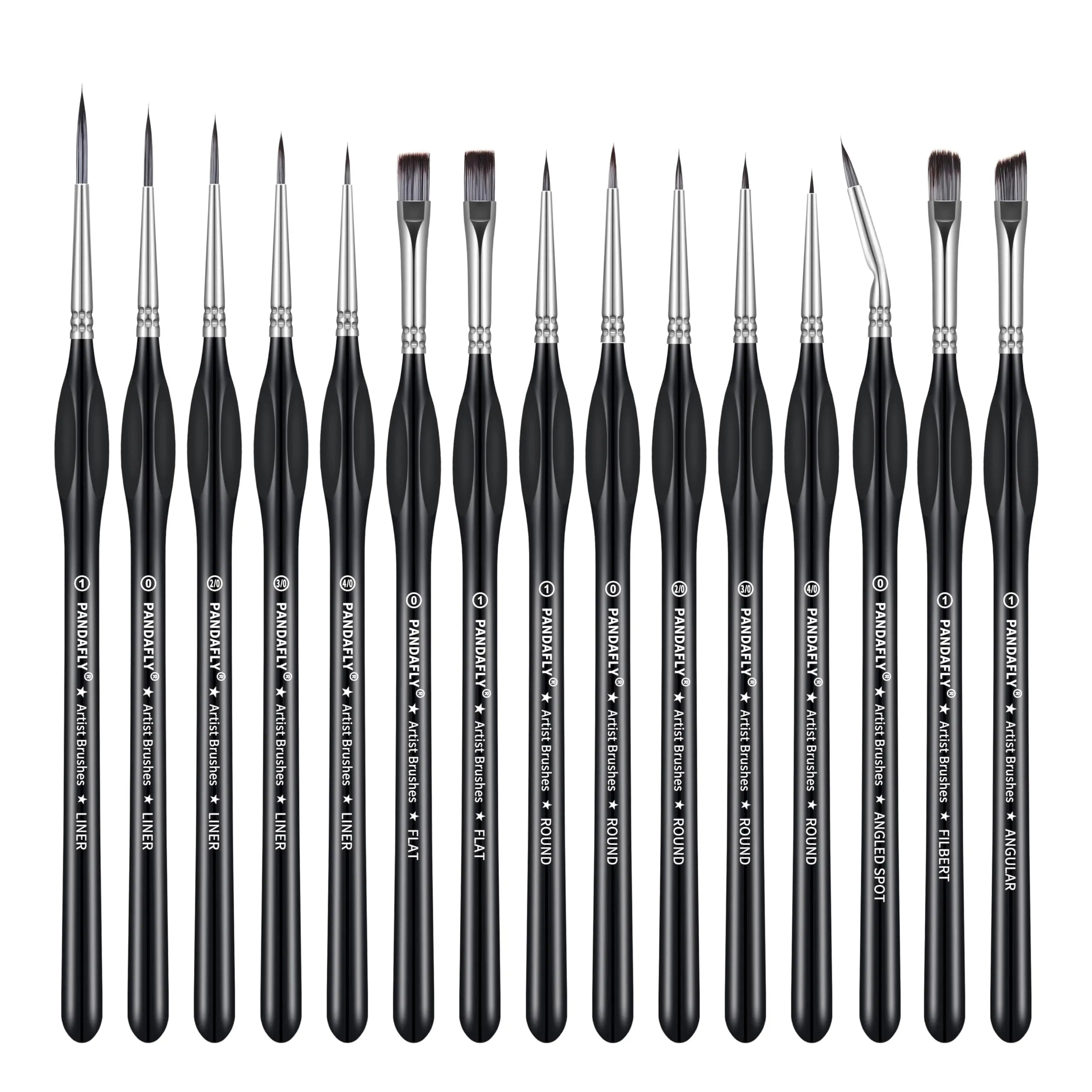 PANDAFLY Detail Paint Brushes Set, 15pcs Miniature Brushes for Fine Detailing & Art Painting - Acrylic, Oil, Watercolors & Paint by Number, Models, Face, Nail, Craft