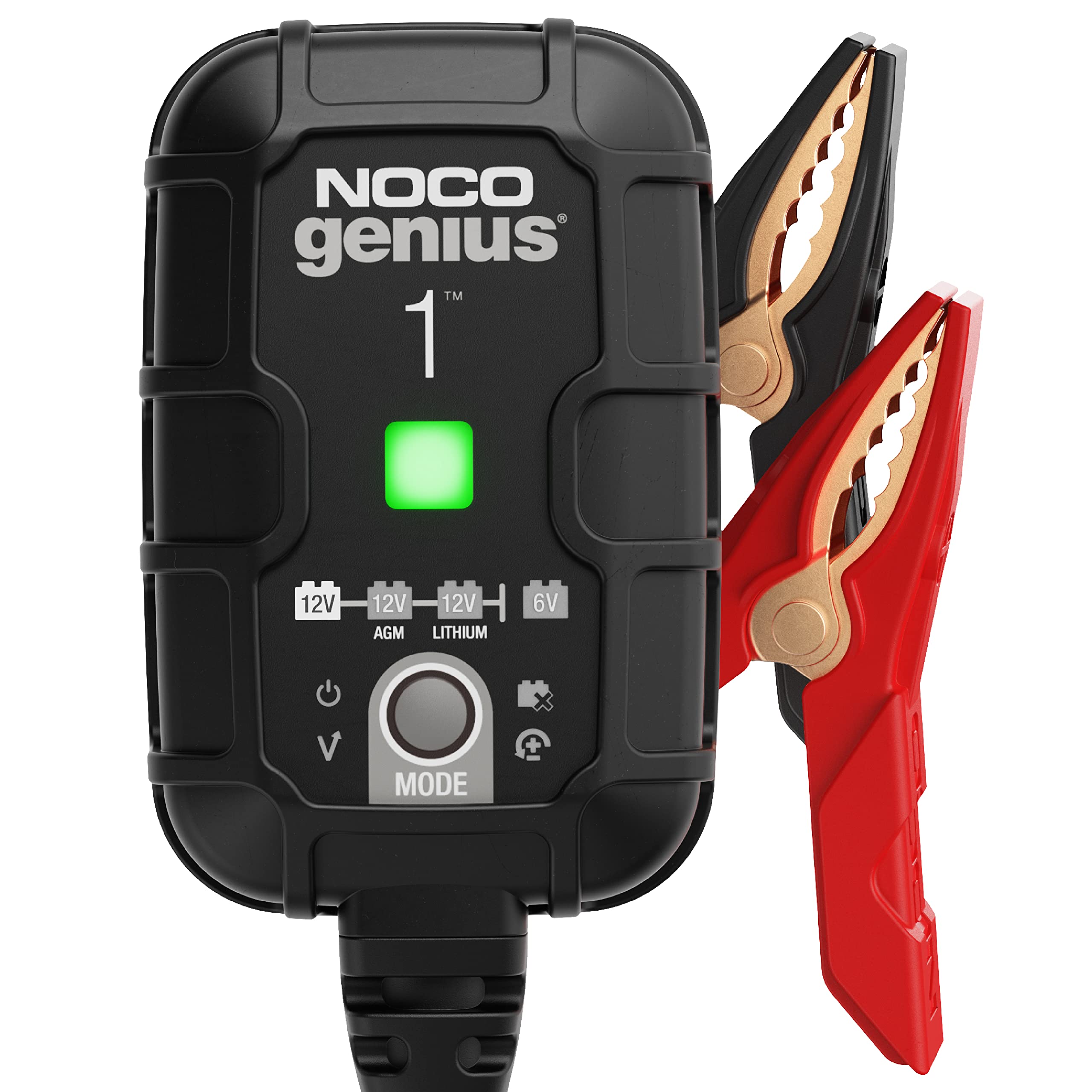 شاحن بطارية ذكي NOCO GENIUS1: 1 أمبير 6 فولت/12 فولت - جهاز صيانة أوتوماتيكي، شاحن تعويم، ومزيل كبريتات مع حماية من الشحن الزائد وتعويض درجة الحرارة - لبطاريات الرصاص الحمضية والليثيوم