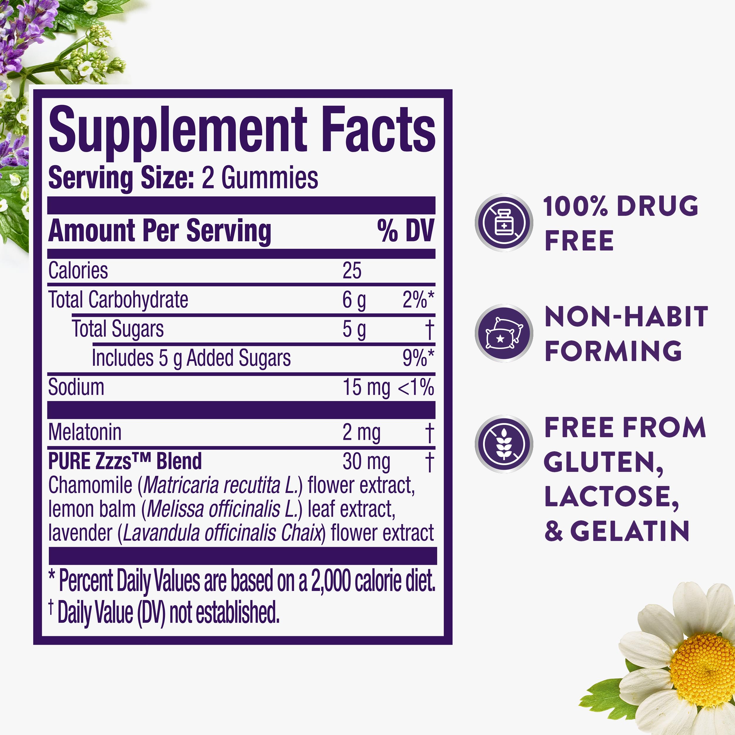 ZzzQuil PURE Zzzs Melatonin Gummies, Sleep Aid, Melatonin 2mg, with Chamomile & Lavender, Melatonin Sleep Gummies, Sleep Aids for Adults, Wildberry Vanilla Flavored, 72 Sleep Gummies